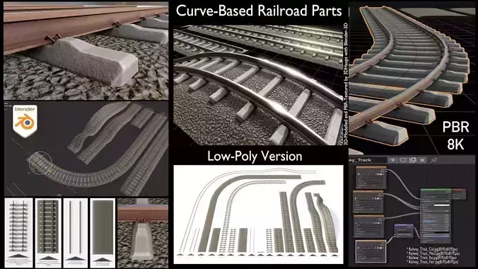 Railroad Parts - Low-Poly and Curve-Based Low-poly 3D model