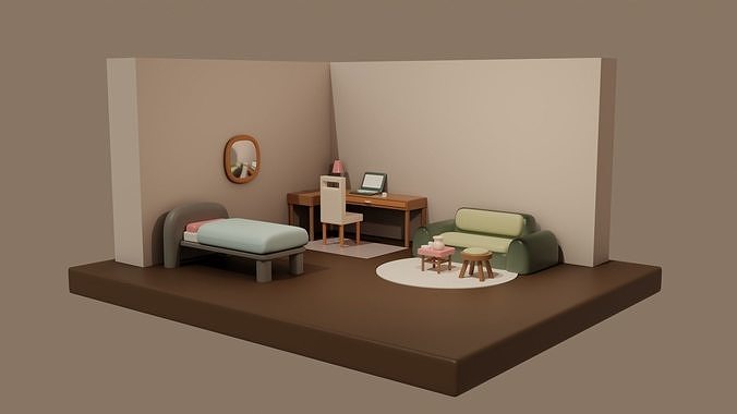 Cute Simplistic Cosy Room Blender Model 3D model