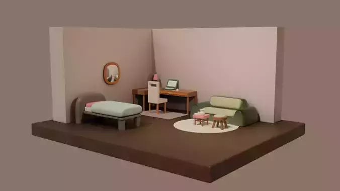Cute Simplistic Cosy Room Blender Model