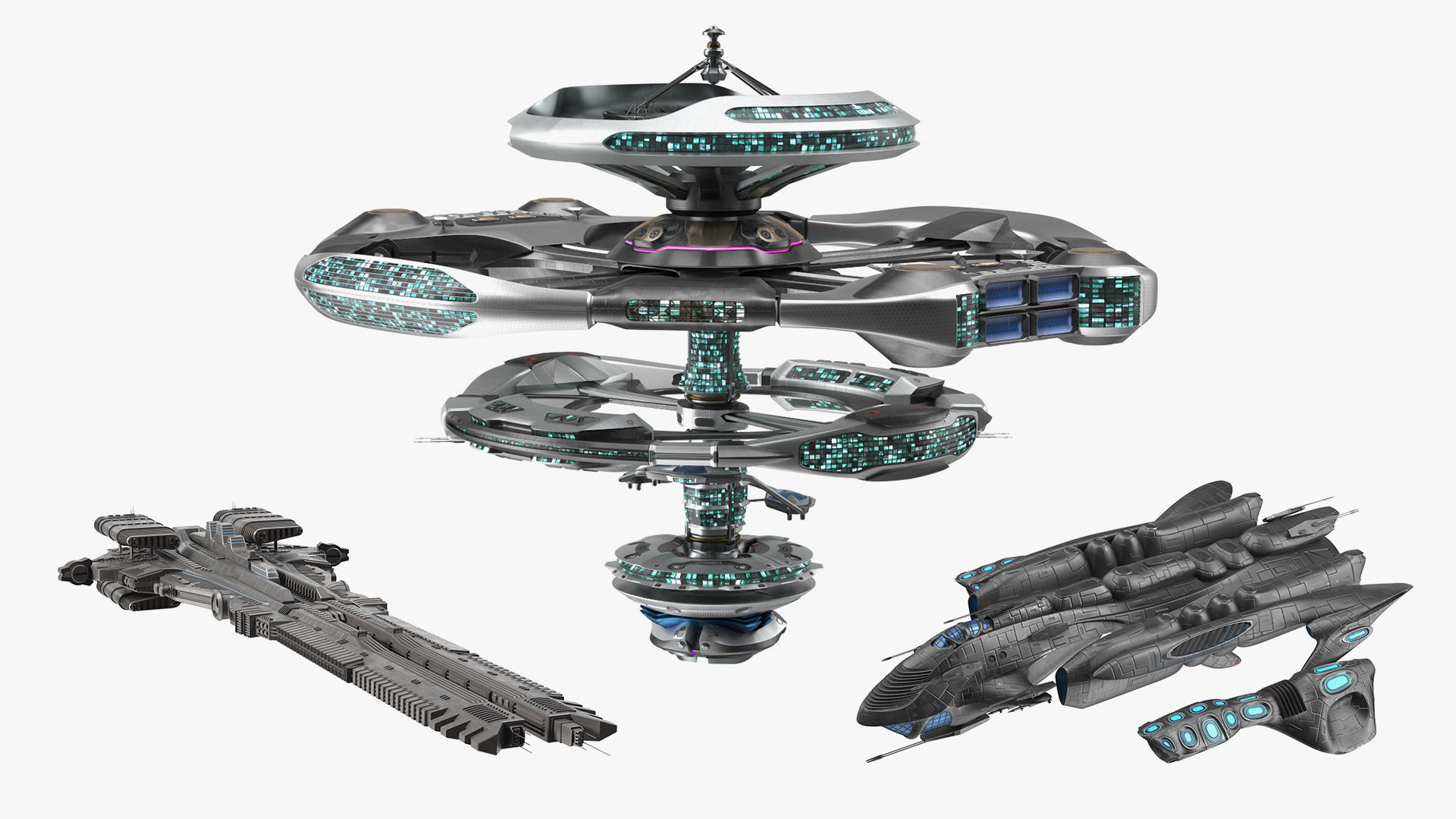 Sci Fi Space Station with Interplanetary Spacecraft Collection 2 3D Model Pack