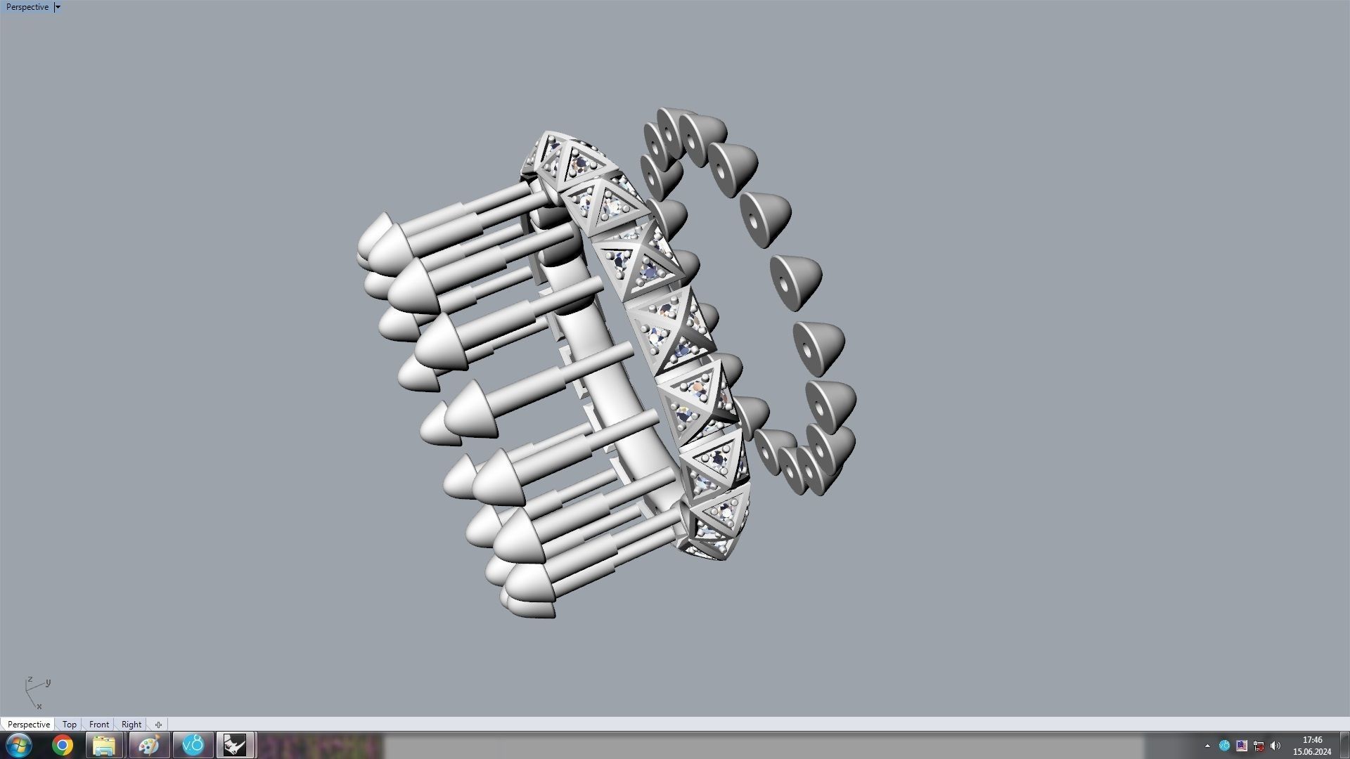 Clash One Row Piramida Diamonds Ring 17 mm 3D print model_15