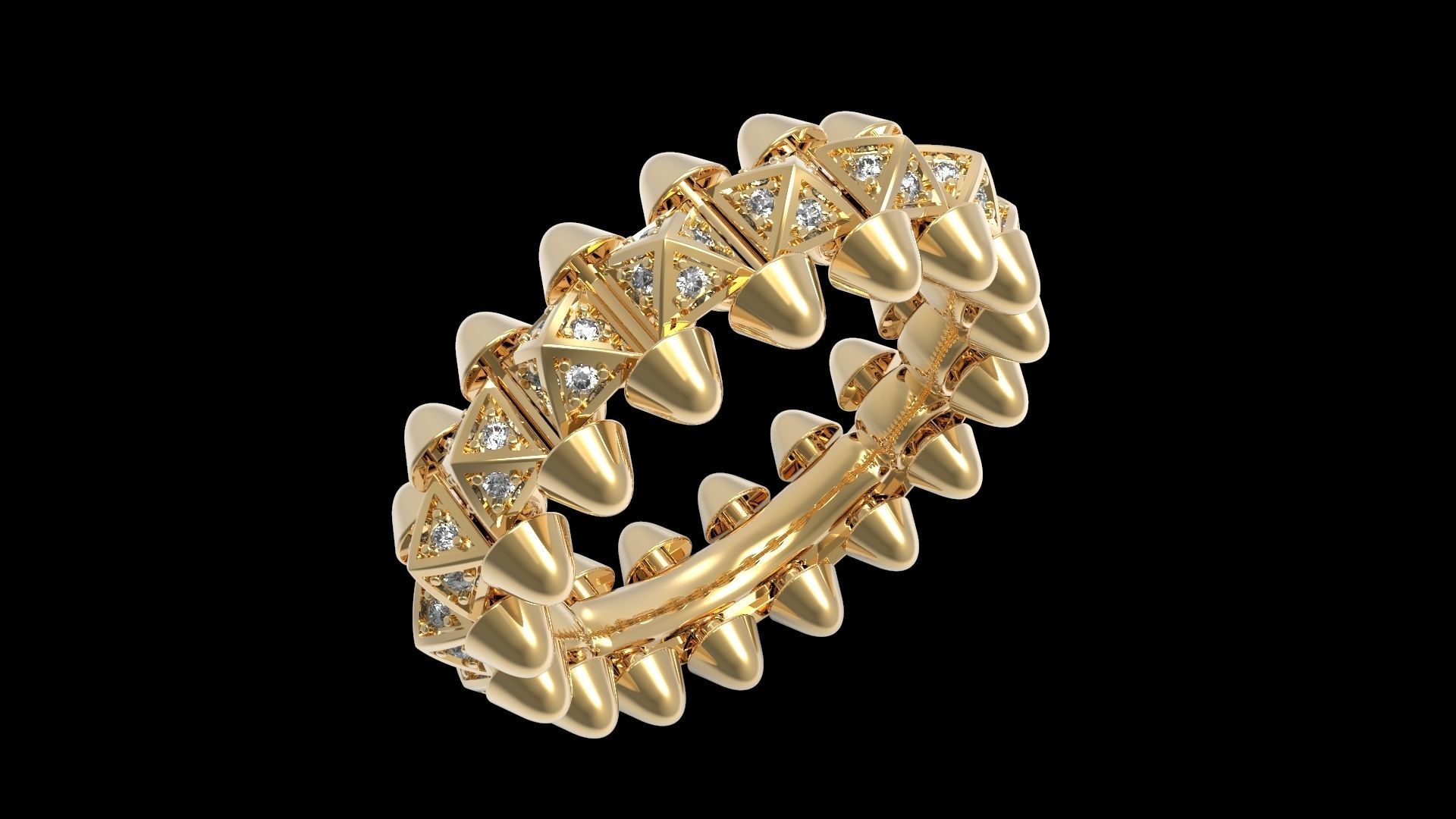 Clash One Row Piramida Diamonds Ring 17 mm 3D print model_9