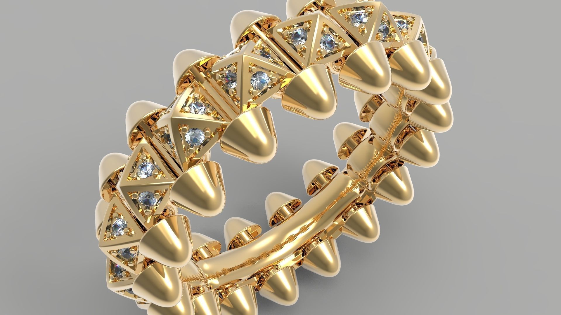 Clash One Row Piramida Diamonds Ring 17 5 mm 3D print model_4