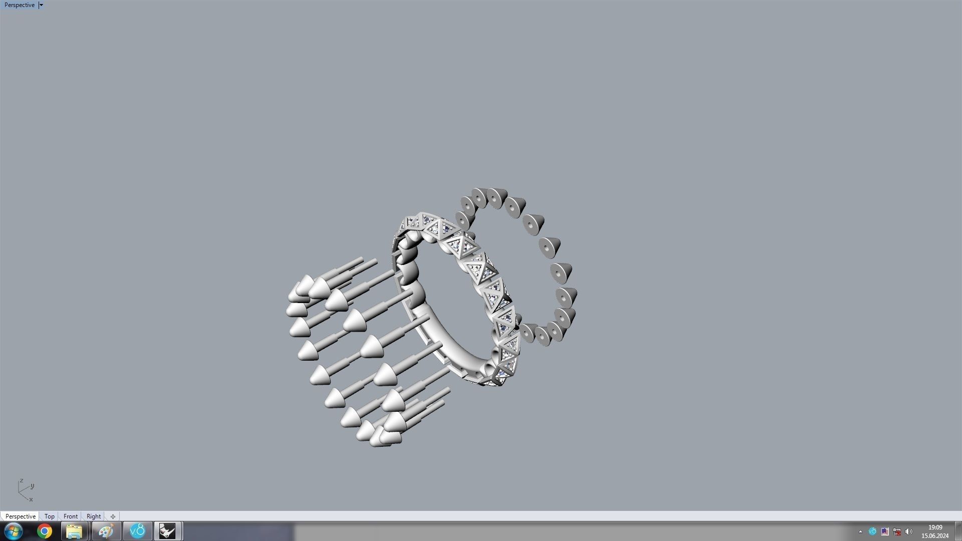 Clash One Row Piramida Diamonds Ring 17 5 mm 3D print model_15