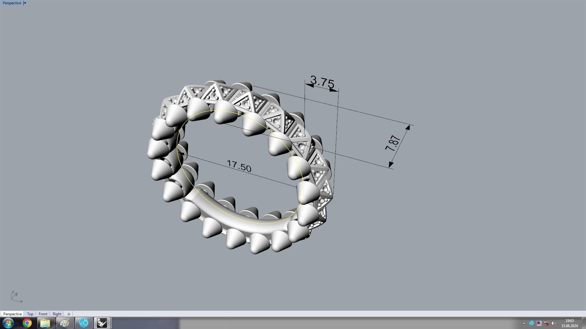 Clash One Row Piramida Diamonds Ring 17 5 mm 3D print model_12
