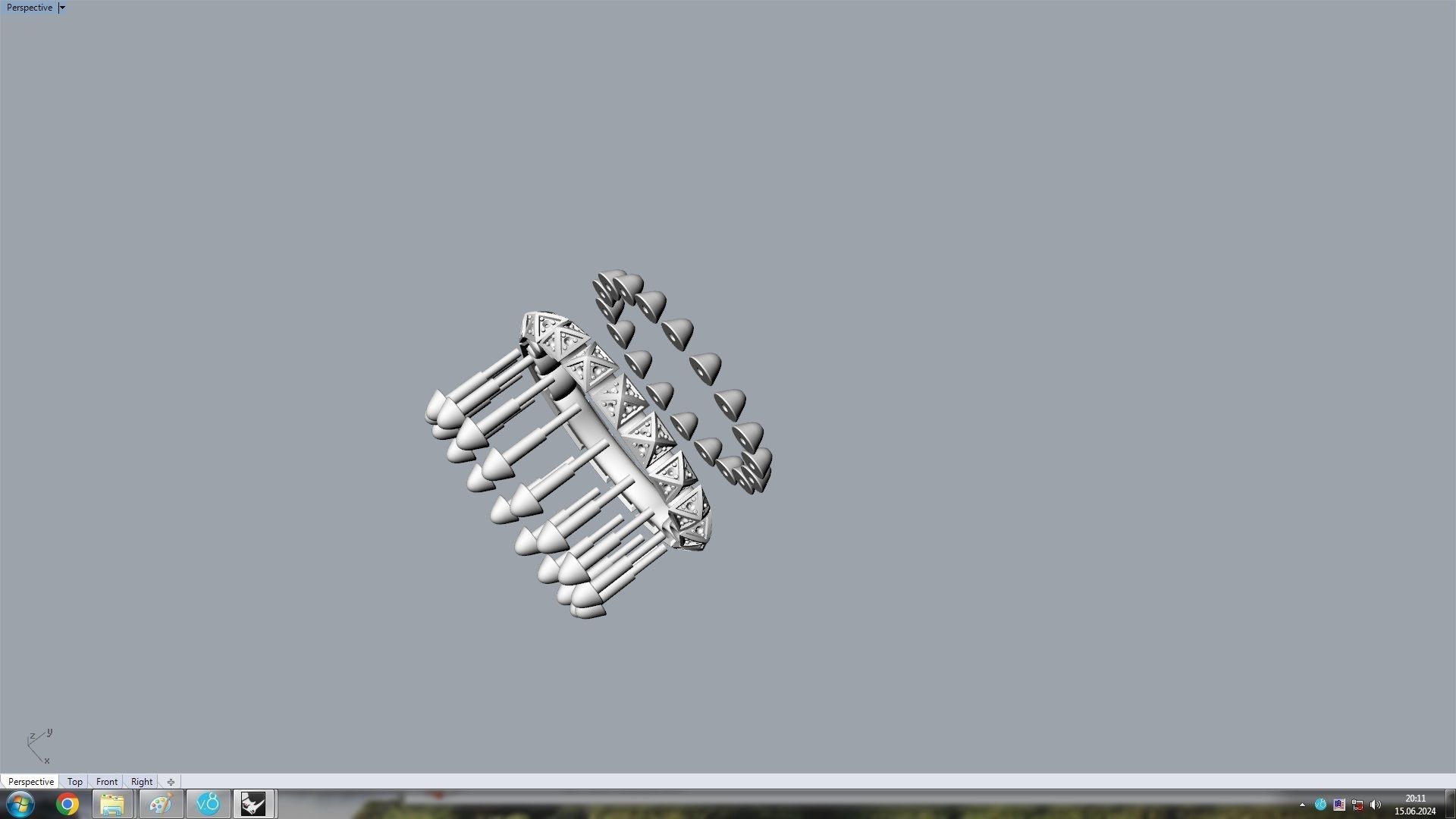 Clash One Row Piramida Diamonds Ring 18 mm 3D print model_15