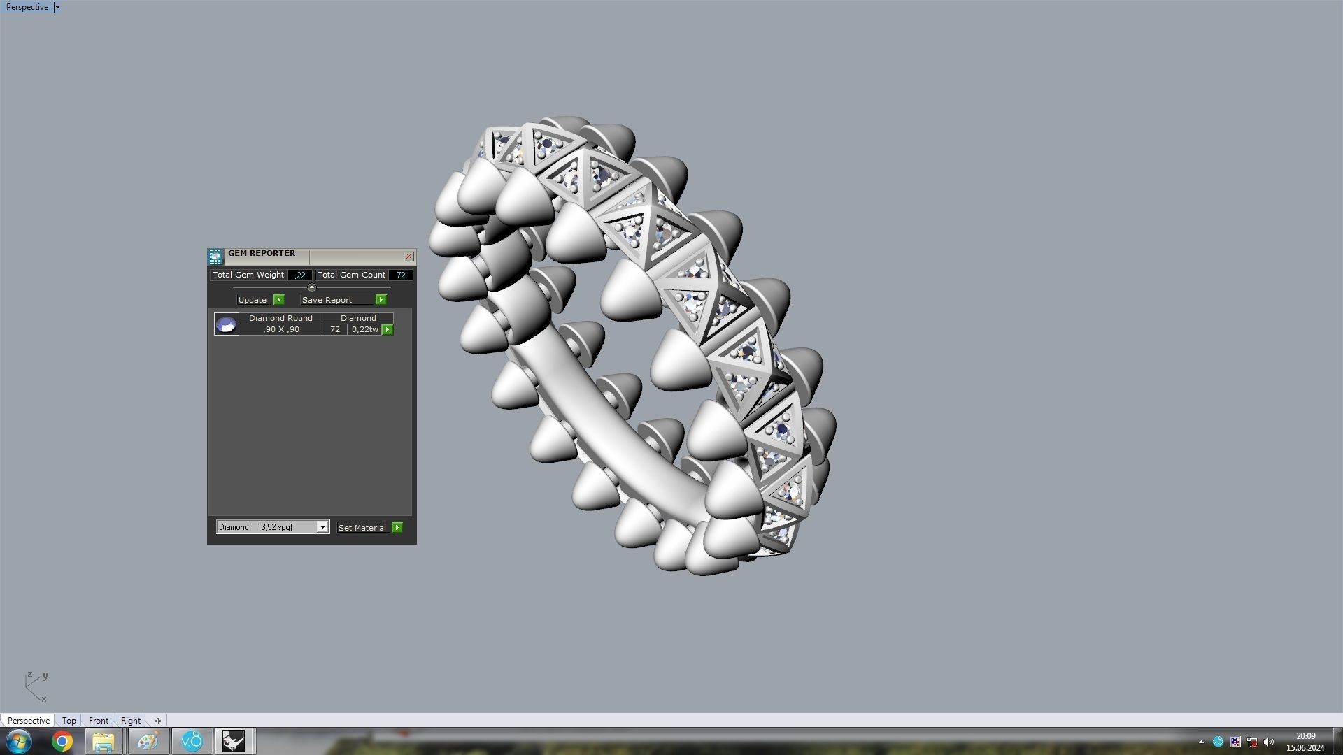 Clash One Row Piramida Diamonds Ring 18 mm 3D print model_17