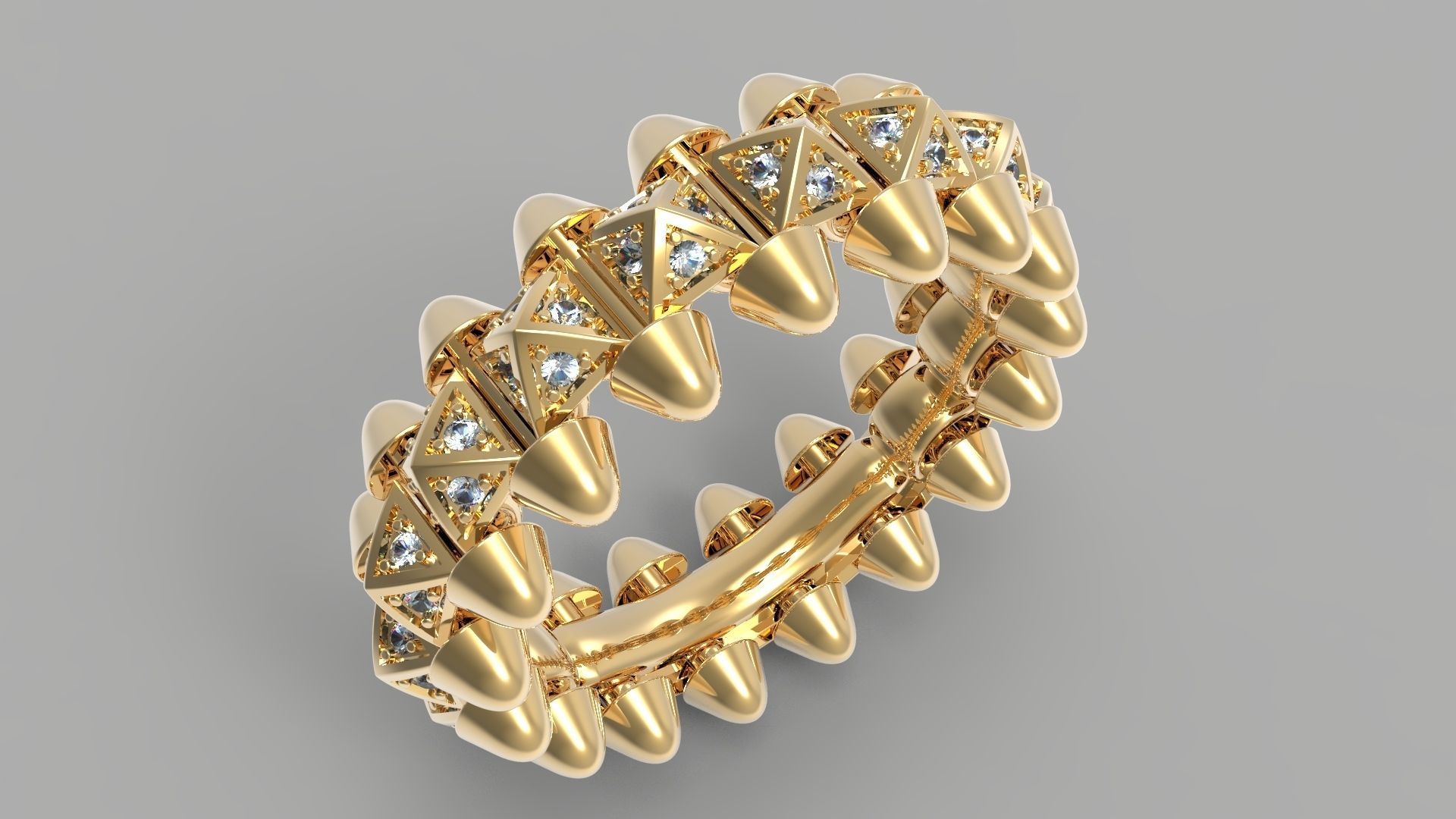 Clash One Row Piramida Diamonds Ring 18 mm 3D print model_2
