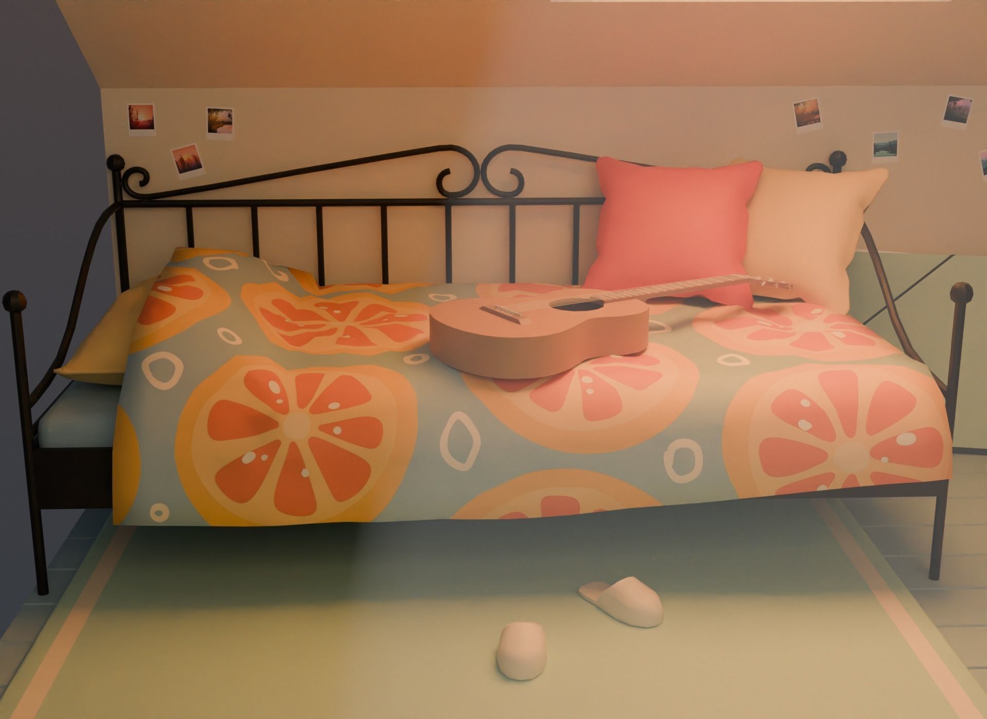 Attic bedroom Low-poly 3D model_3