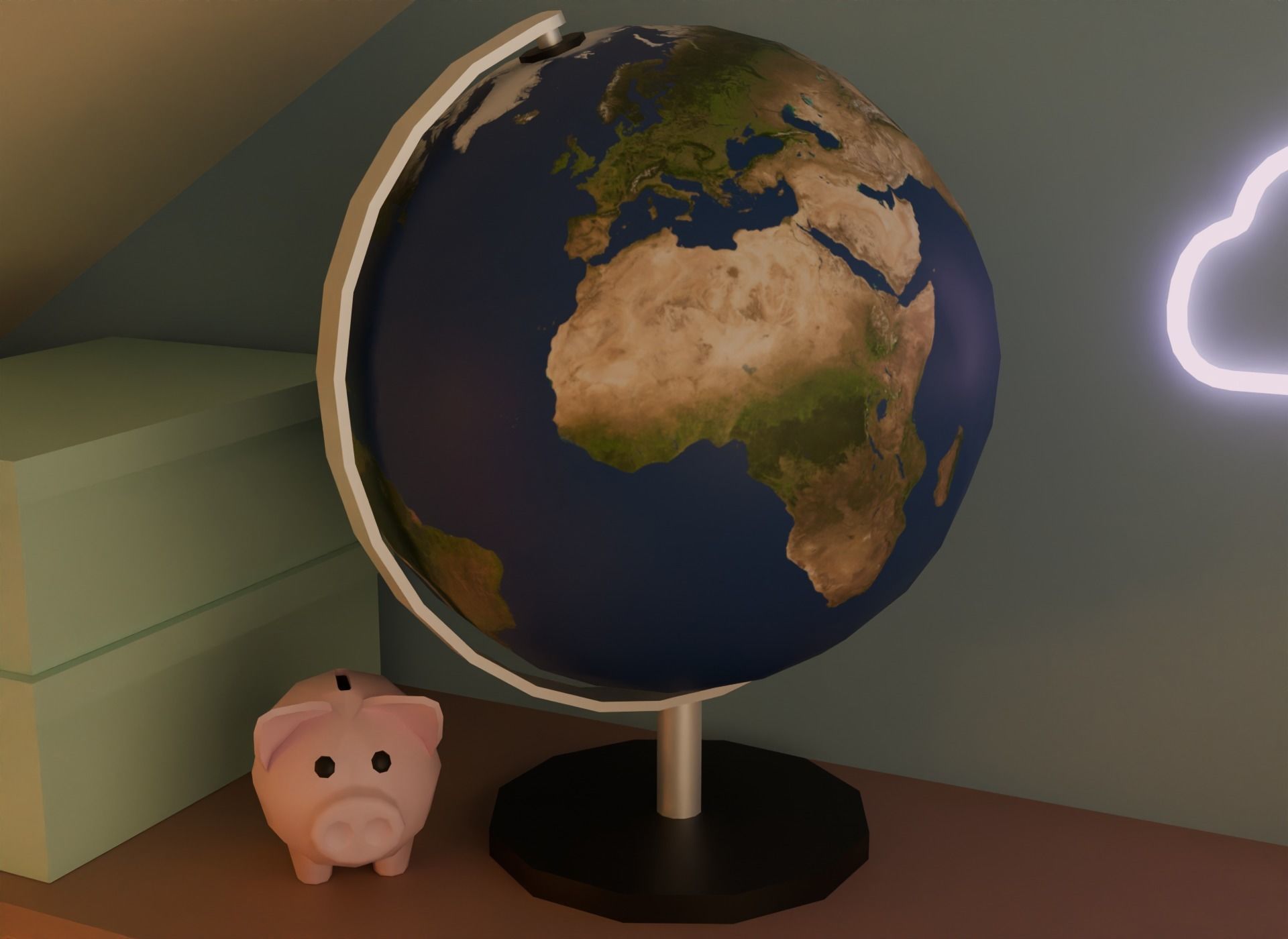 Attic bedroom Low-poly 3D model_25