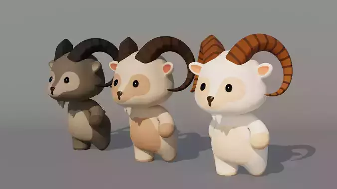 Rigged Cartoon Goat Low-poly 3D model