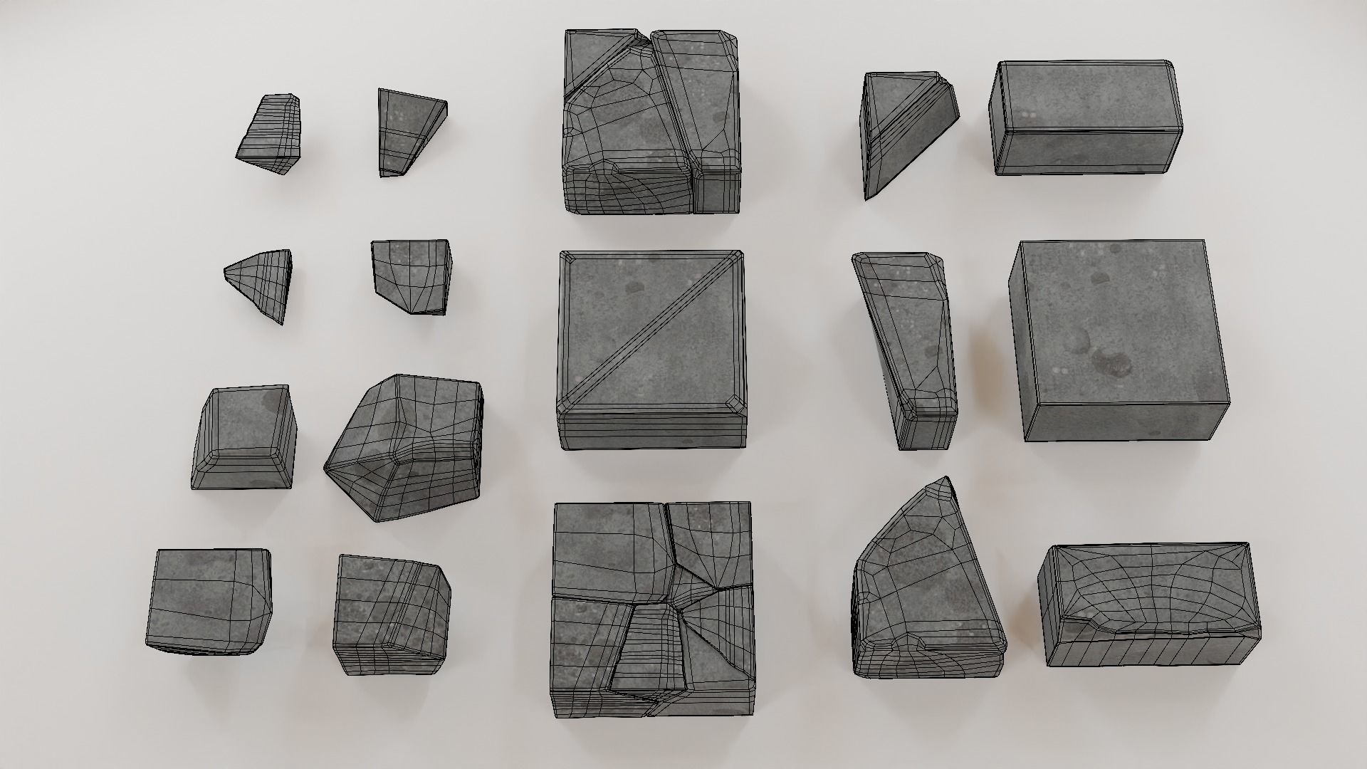 Stone Blocks and Debris Collection Low-poly 3D model_8