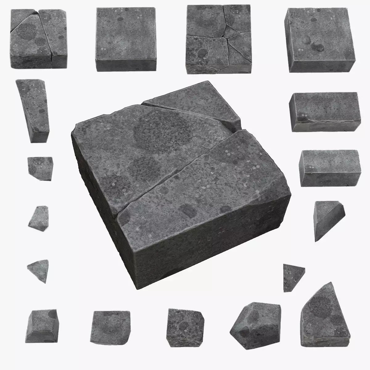 Stone Blocks and Debris Collection Low-poly 3D model_0