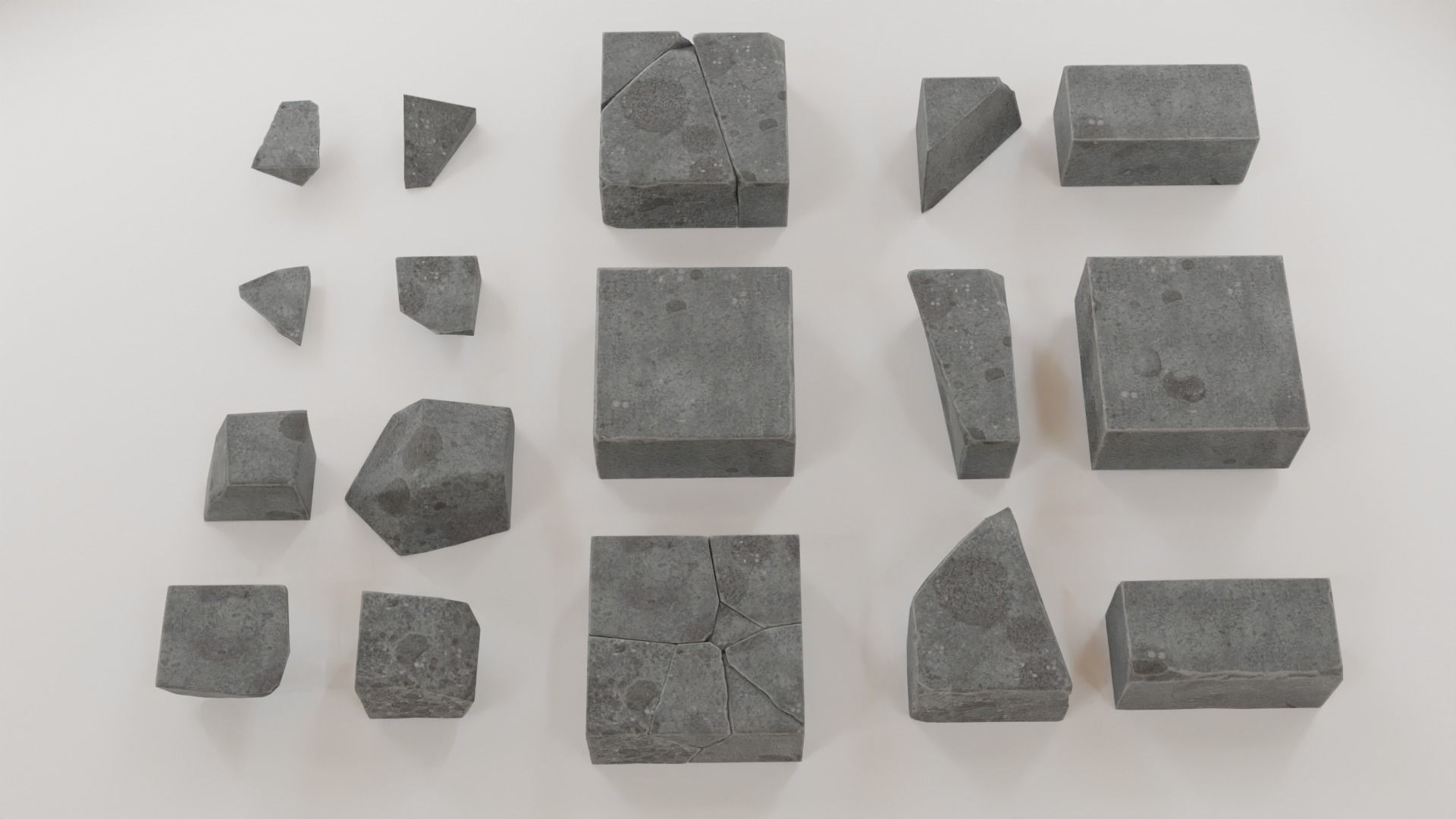 Stone Blocks and Debris Collection Low-poly 3D model_7