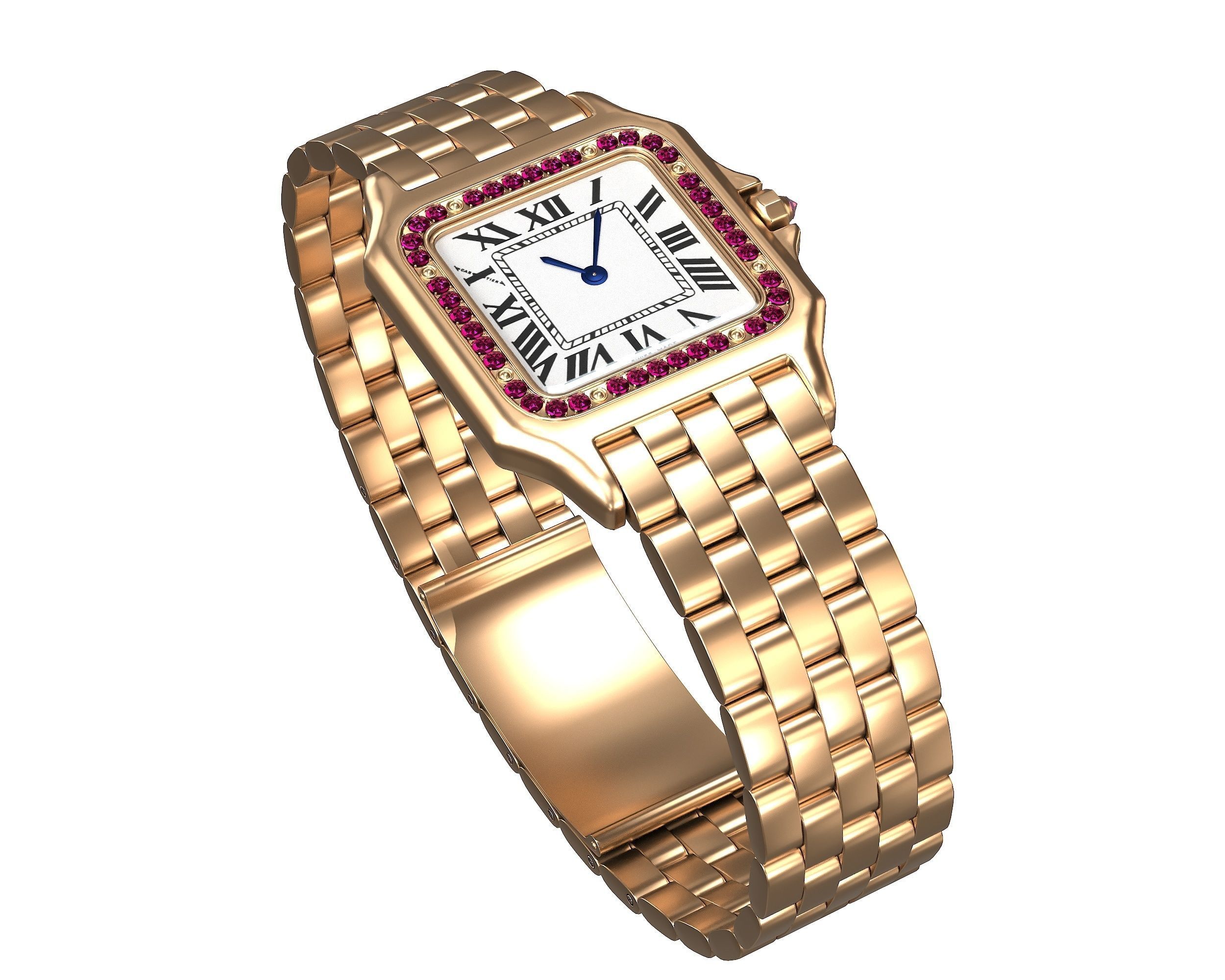 Watch Panthere Gold Silver Low-poly 3D model_6