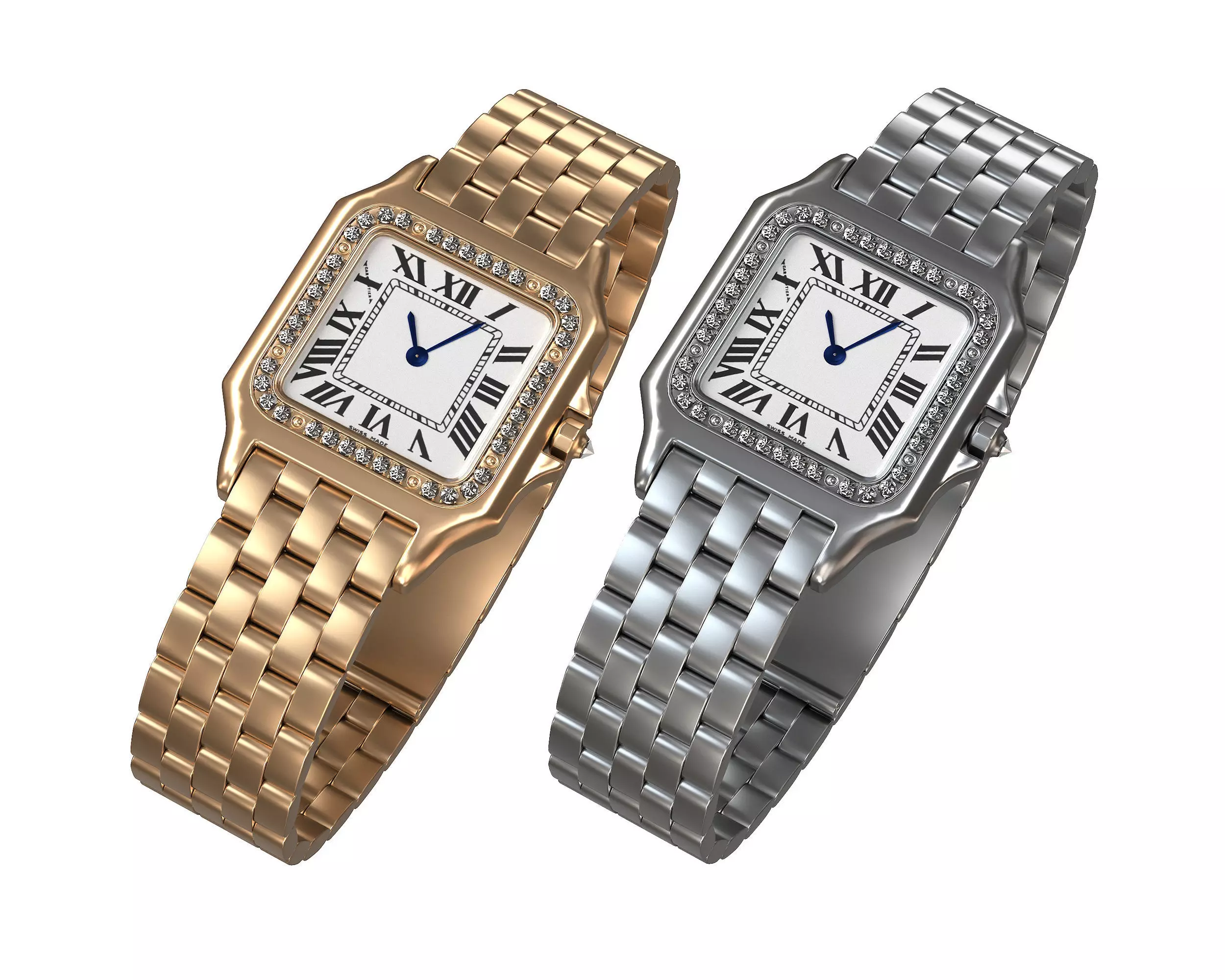 Watch Panthere Gold Silver Low-poly 3D model_0