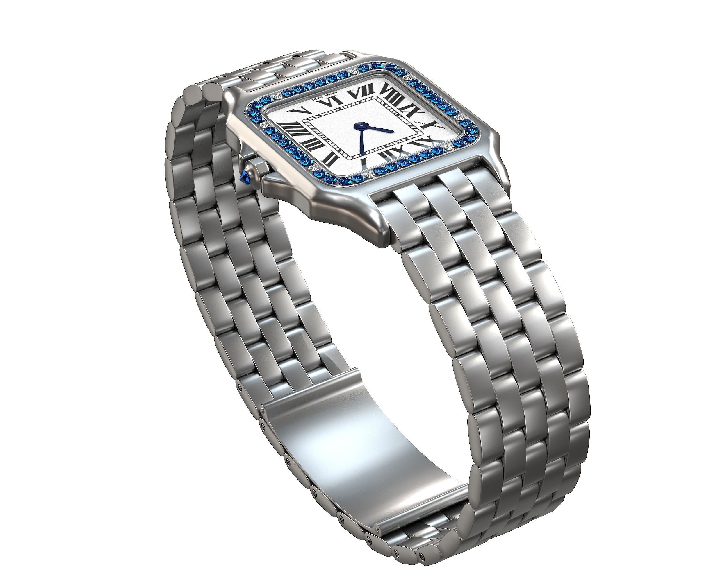 Watch Panthere Gold Silver Low-poly 3D model_9