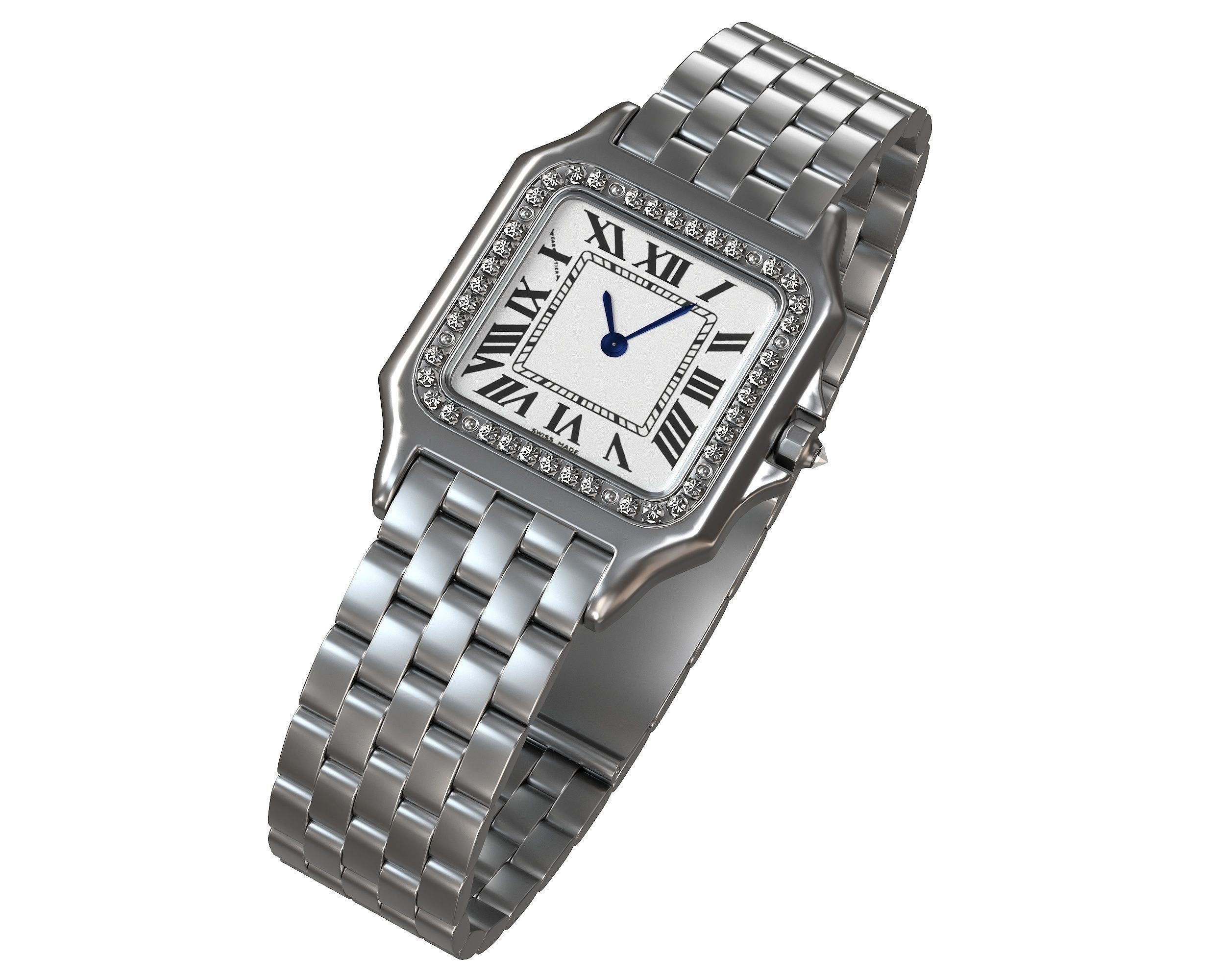 Watch Panthere Gold Silver Low-poly 3D model_4