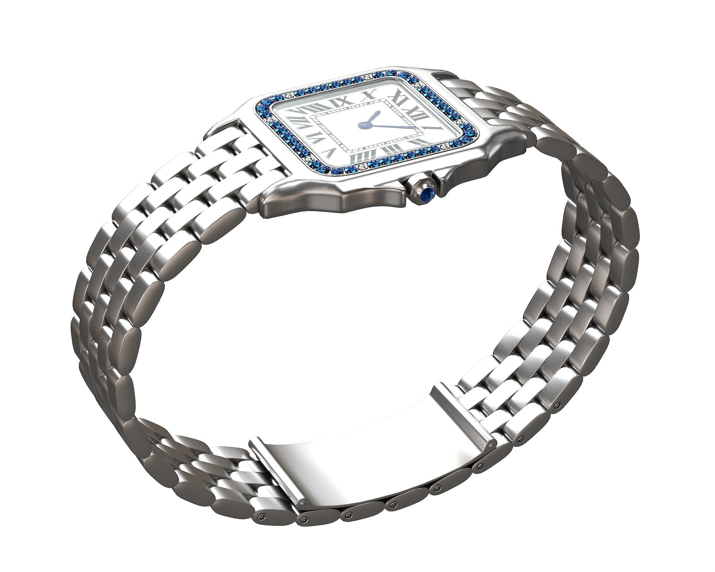 Watch Panthere Gold Silver Low-poly 3D model_5