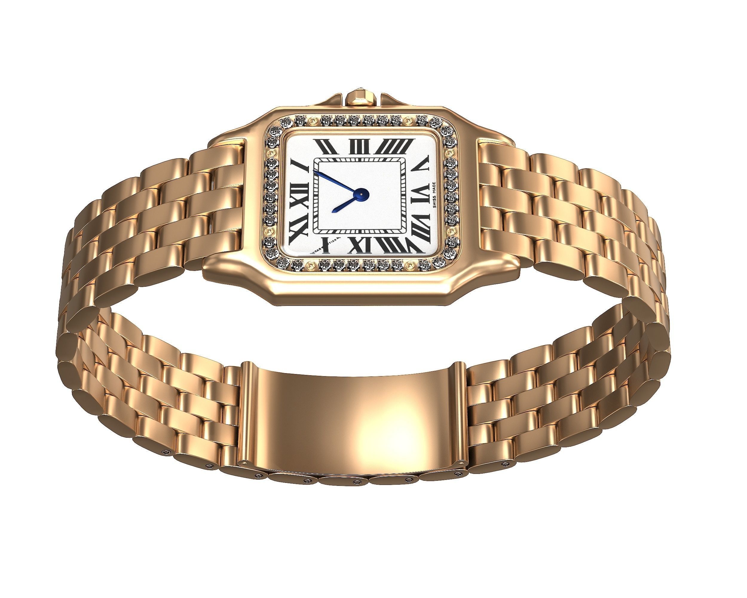 Watch Panthere Gold Silver Low-poly 3D model_7
