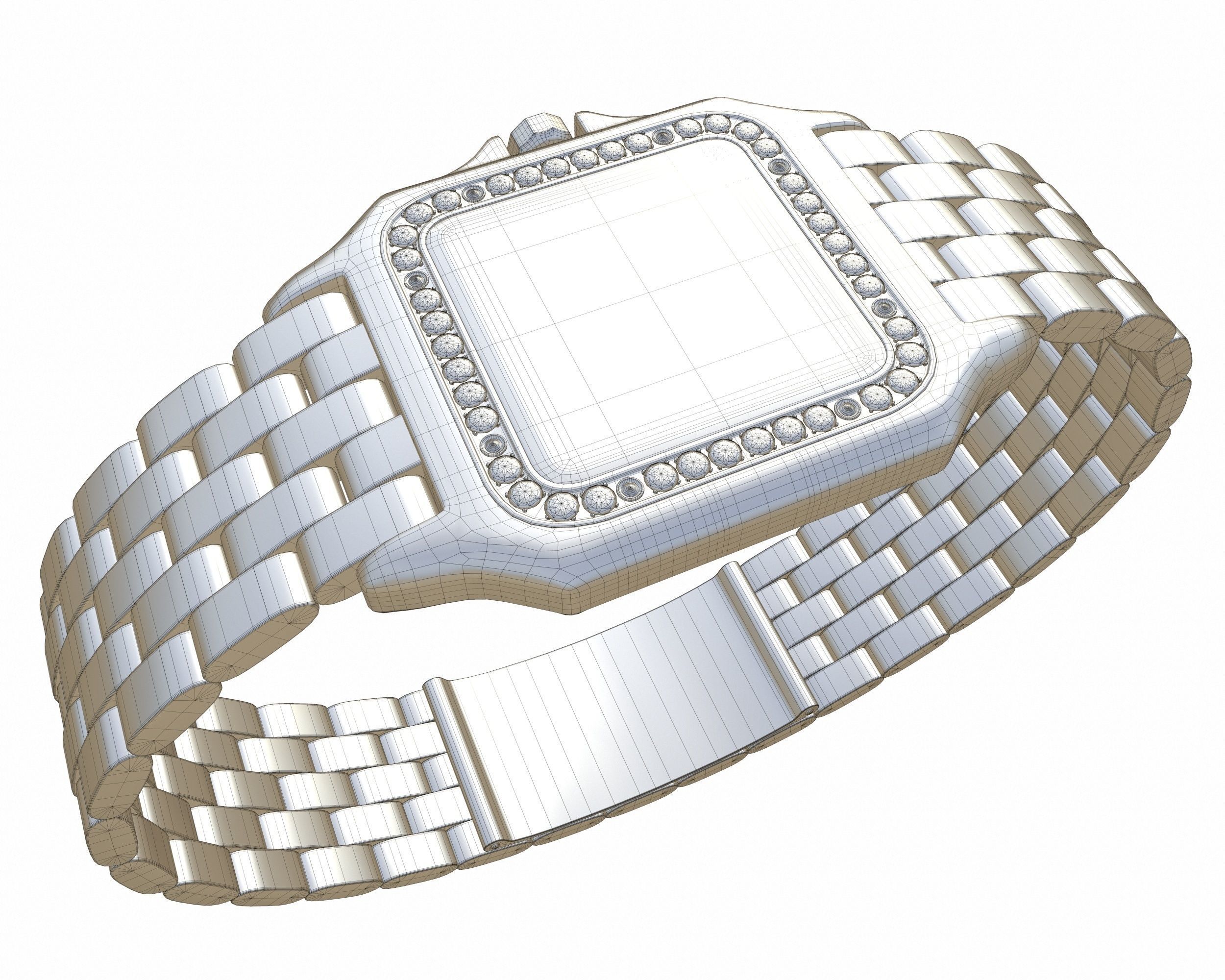 Watch Panthere Gold Silver Low-poly 3D model_10