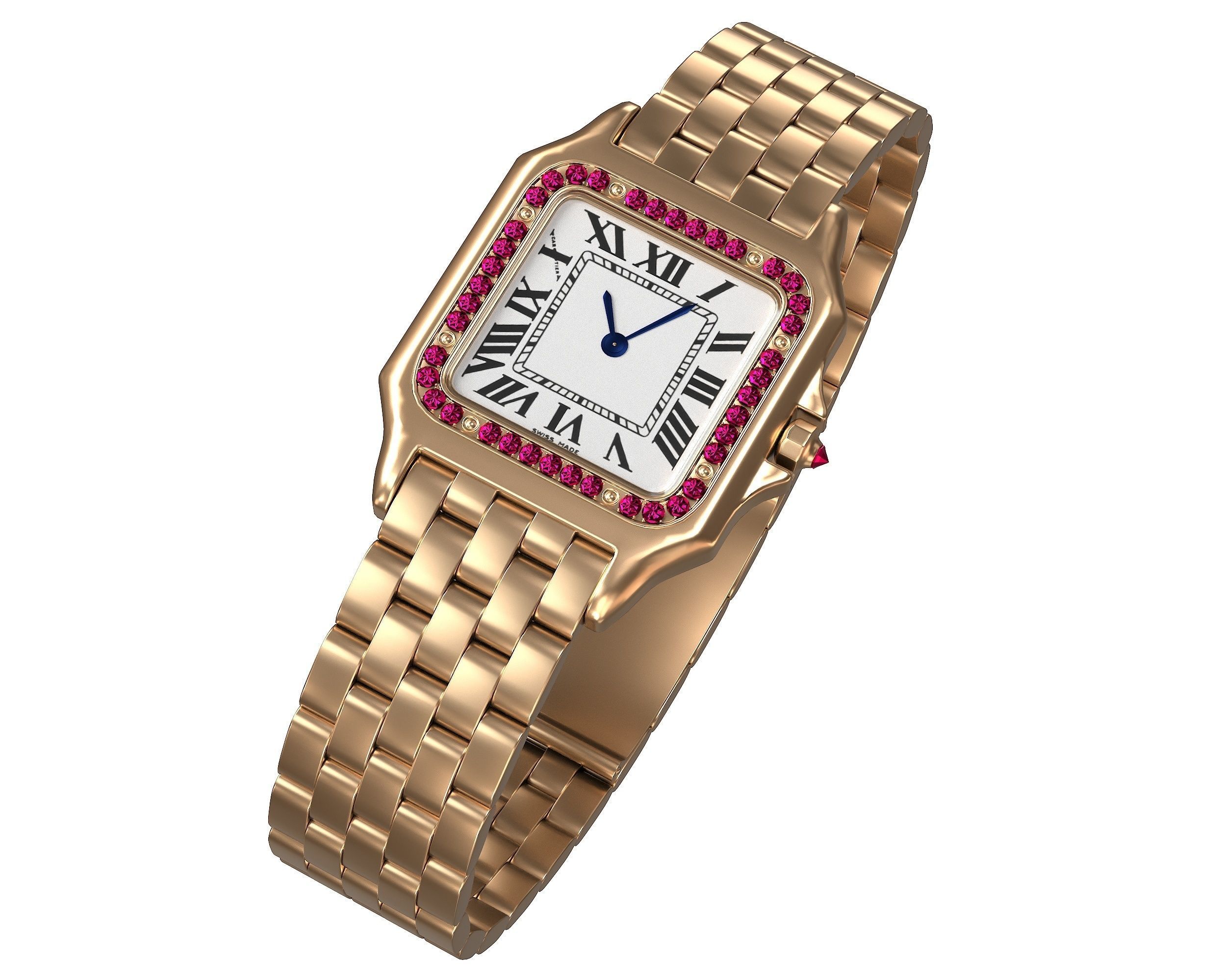 Watch Panthere Gold Silver Low-poly 3D model_1