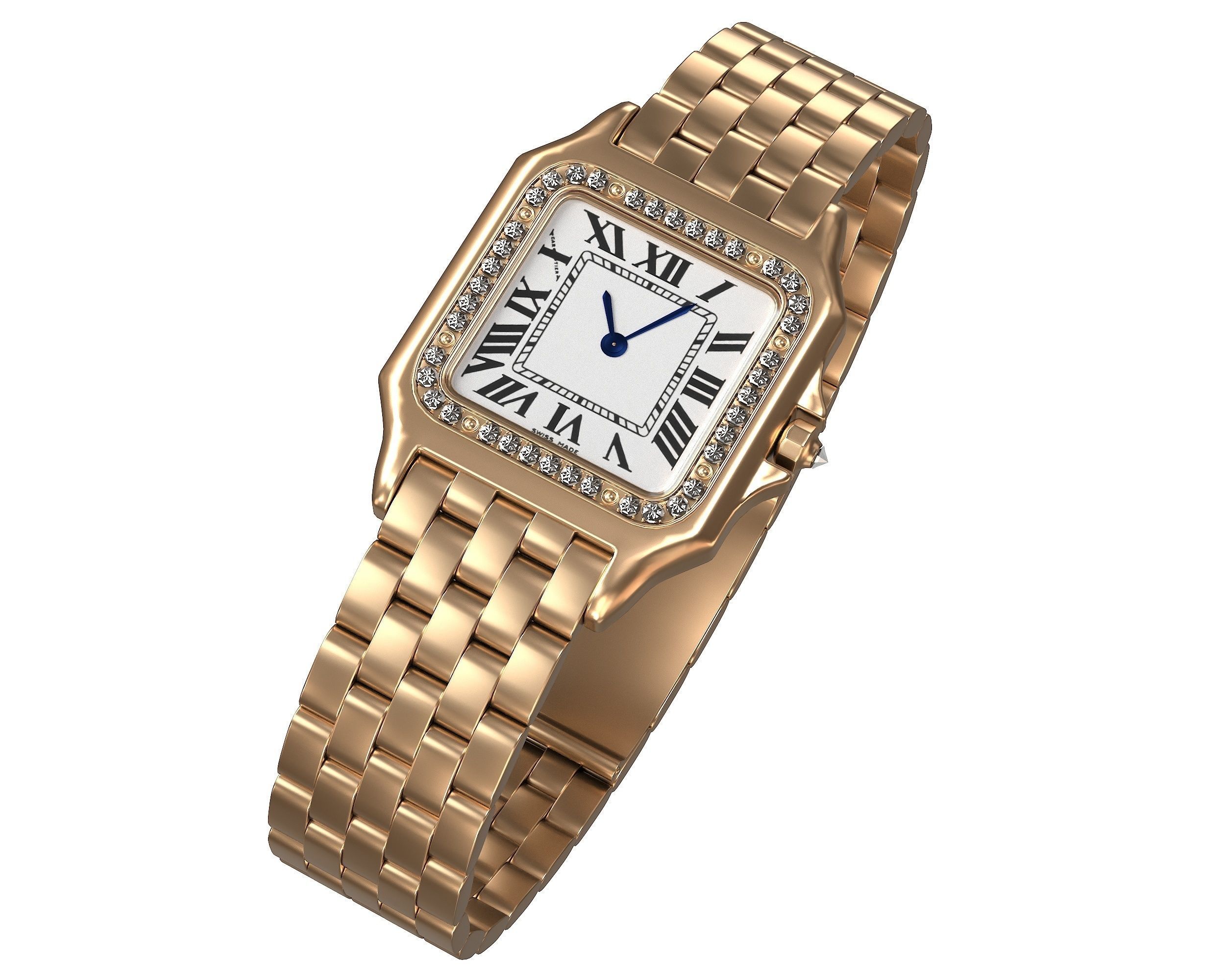 Watch Panthere Gold Silver Low-poly 3D model_3