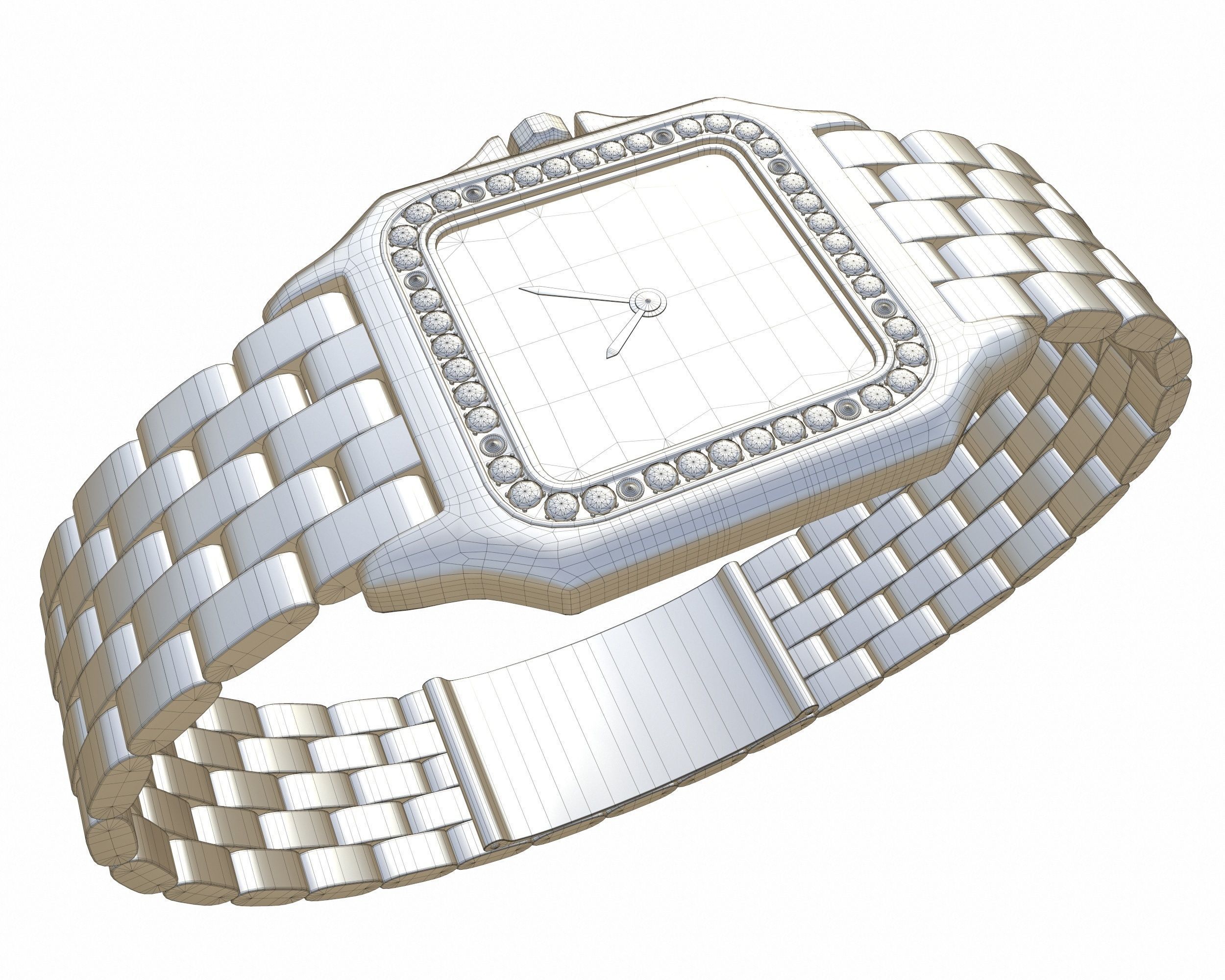 Watch Panthere Gold Silver Low-poly 3D model_11