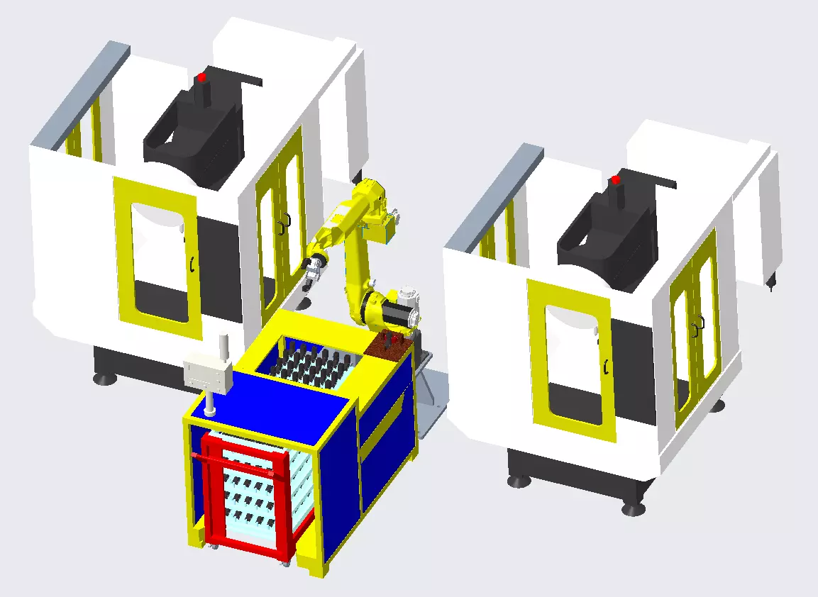 CNC One-to-two intelligent warehousing and processing unit 3D model_0