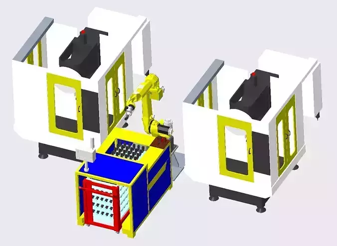 CNC One-to-two intelligent warehousing and processing unit 3D model