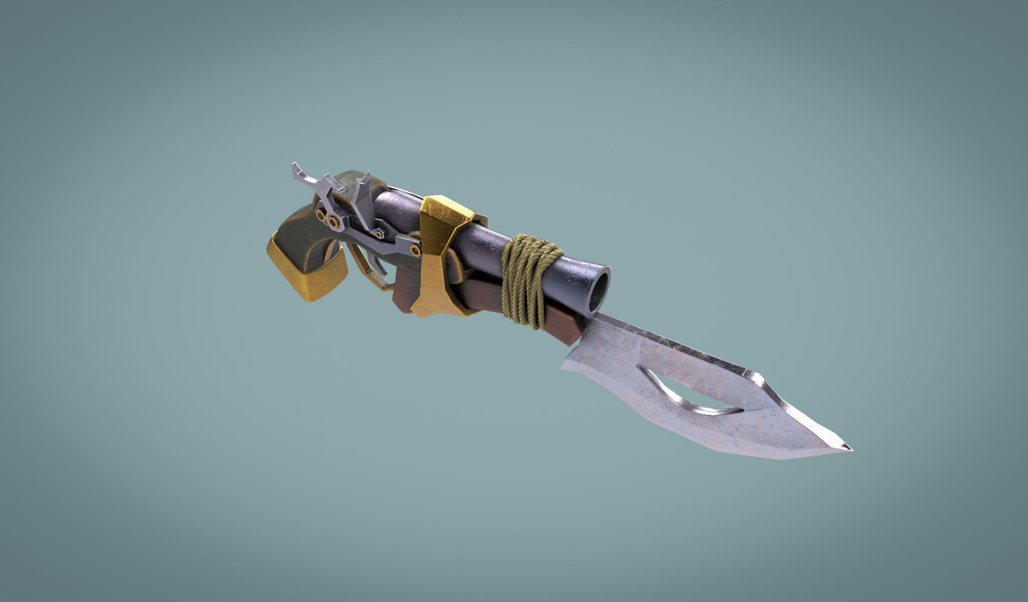 Pistol With Blade Low-poly 3D model_2
