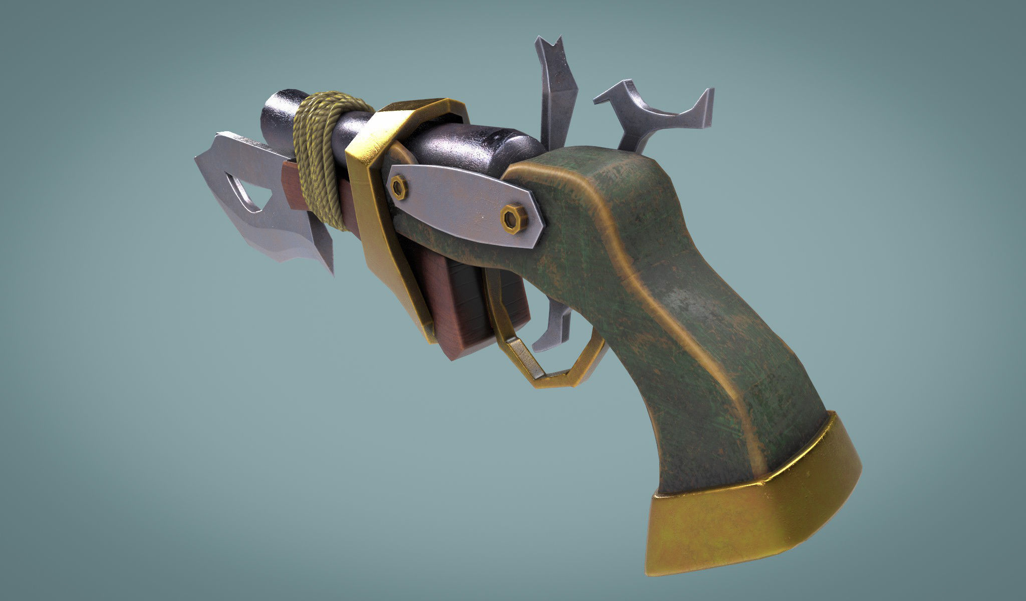 Pistol With Blade Low-poly 3D model_5