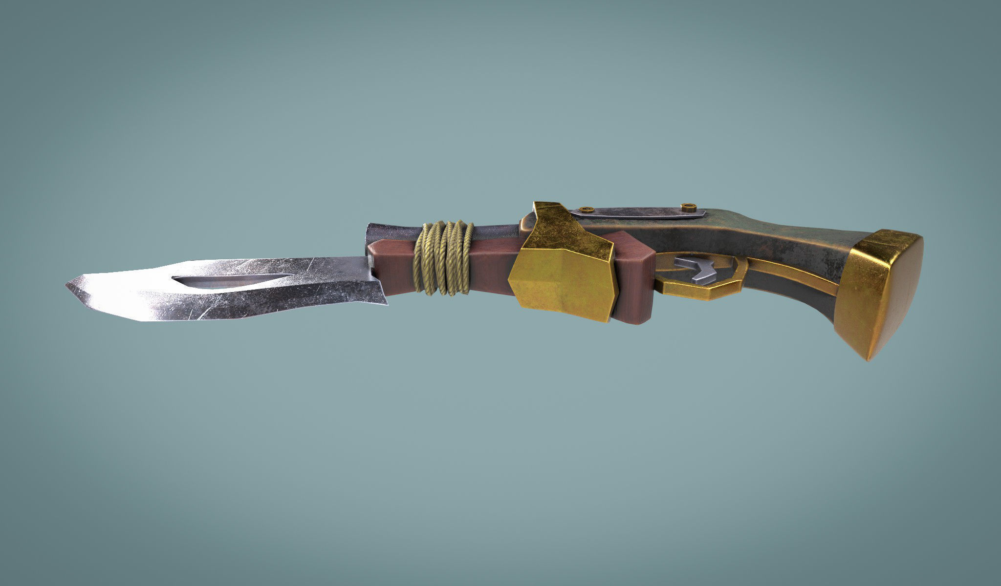 Pistol With Blade Low-poly 3D model_7