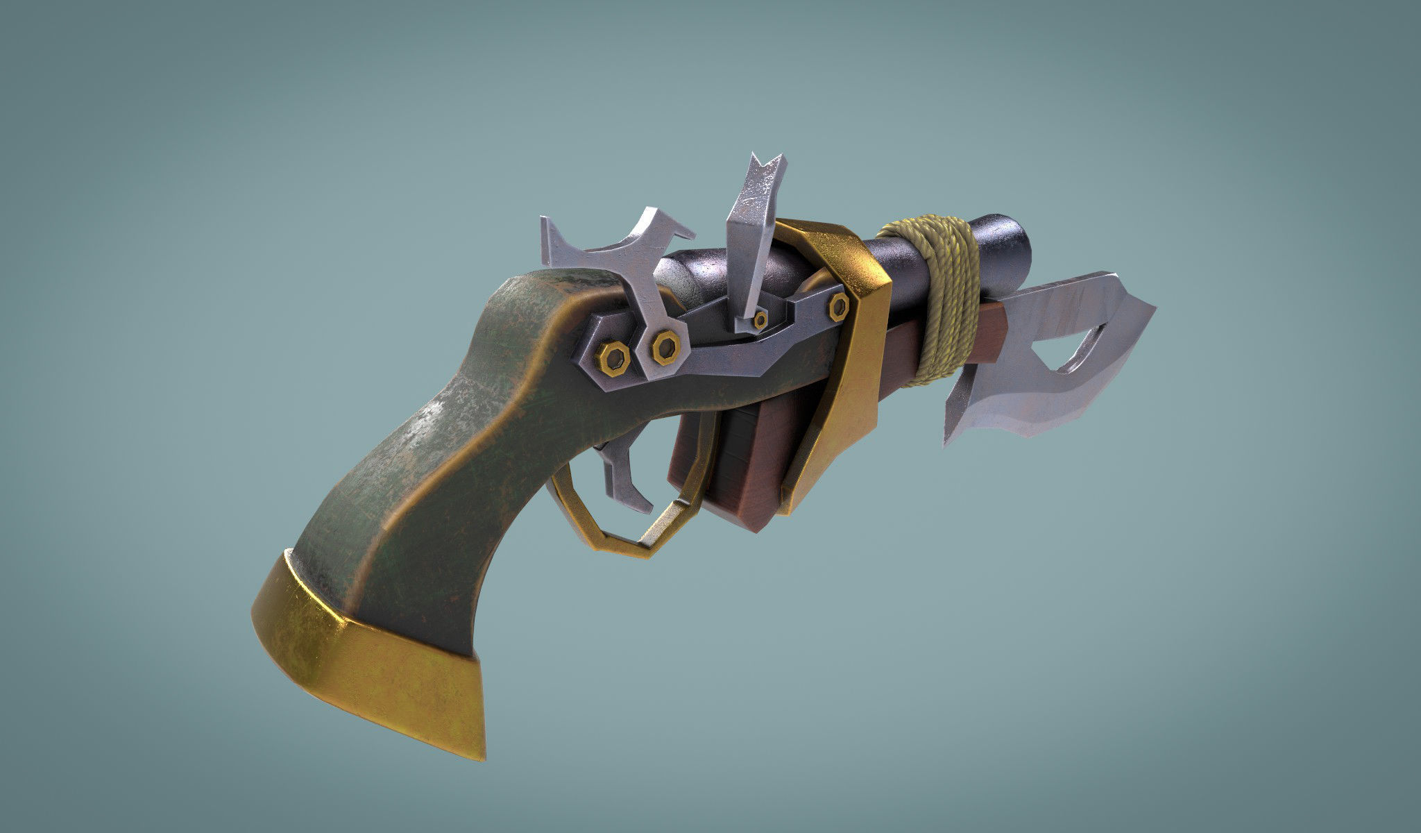Pistol With Blade Low-poly 3D model_4