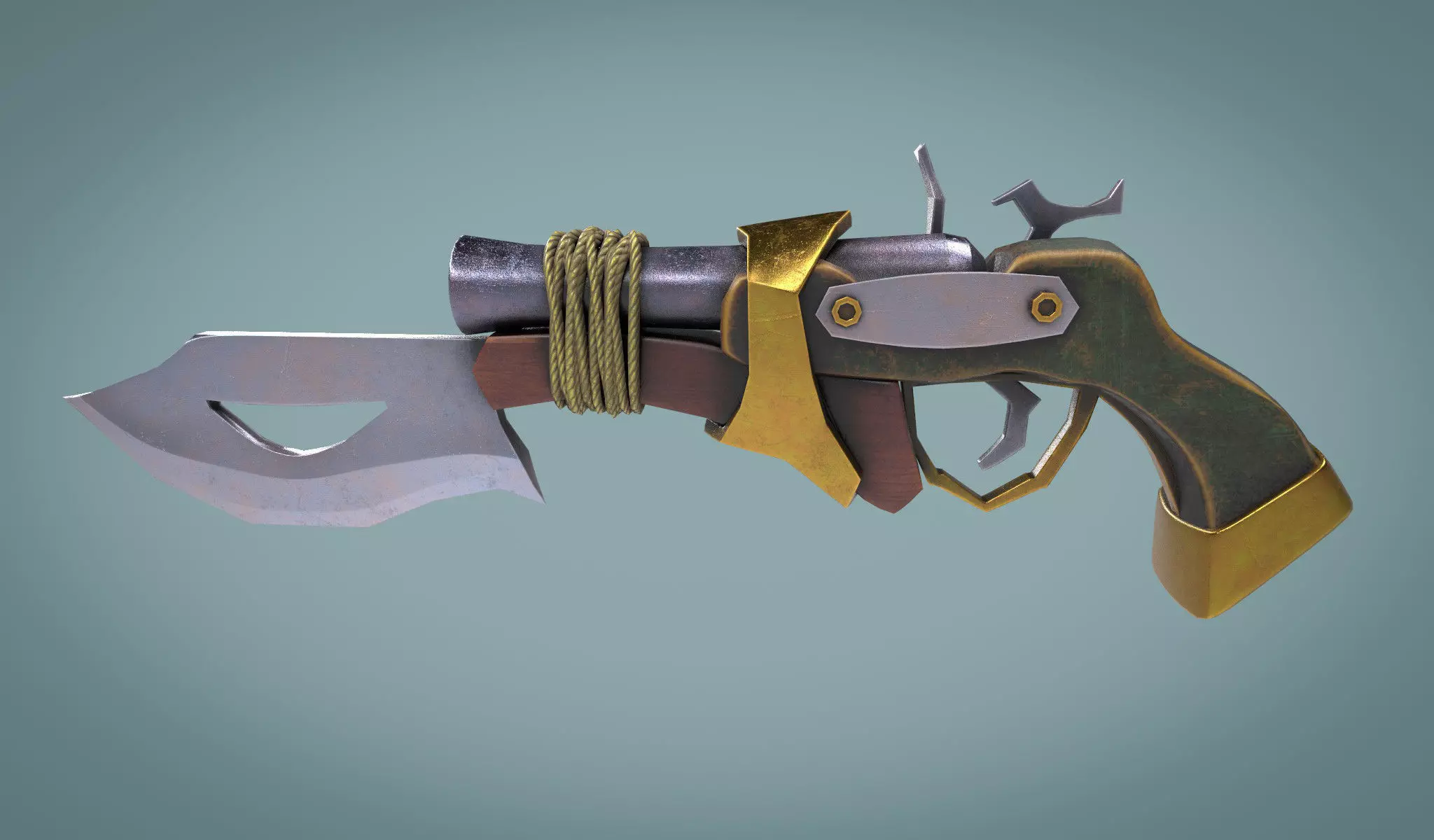 Pistol With Blade Low-poly 3D model_0