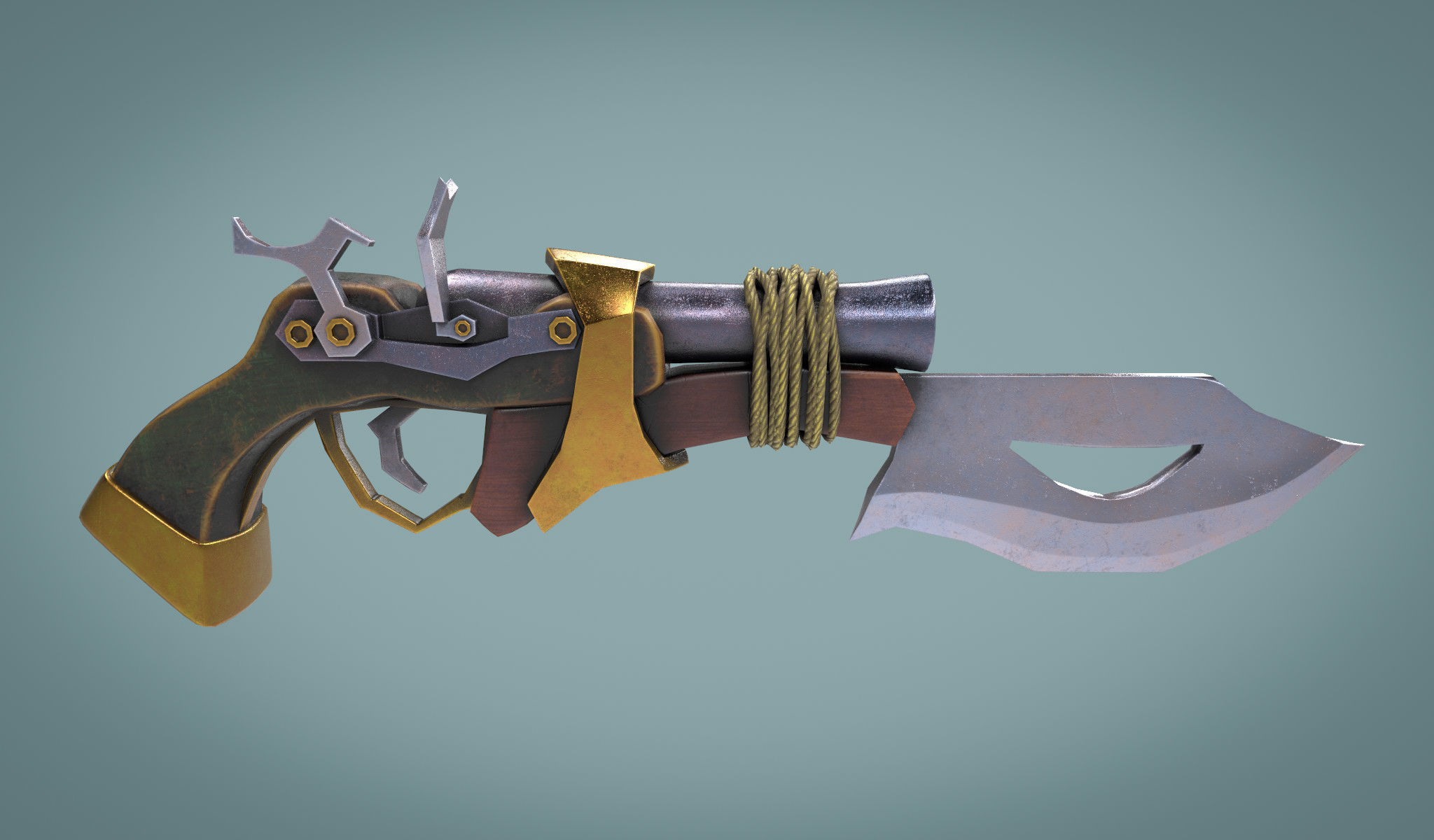 Pistol With Blade Low-poly 3D model_1