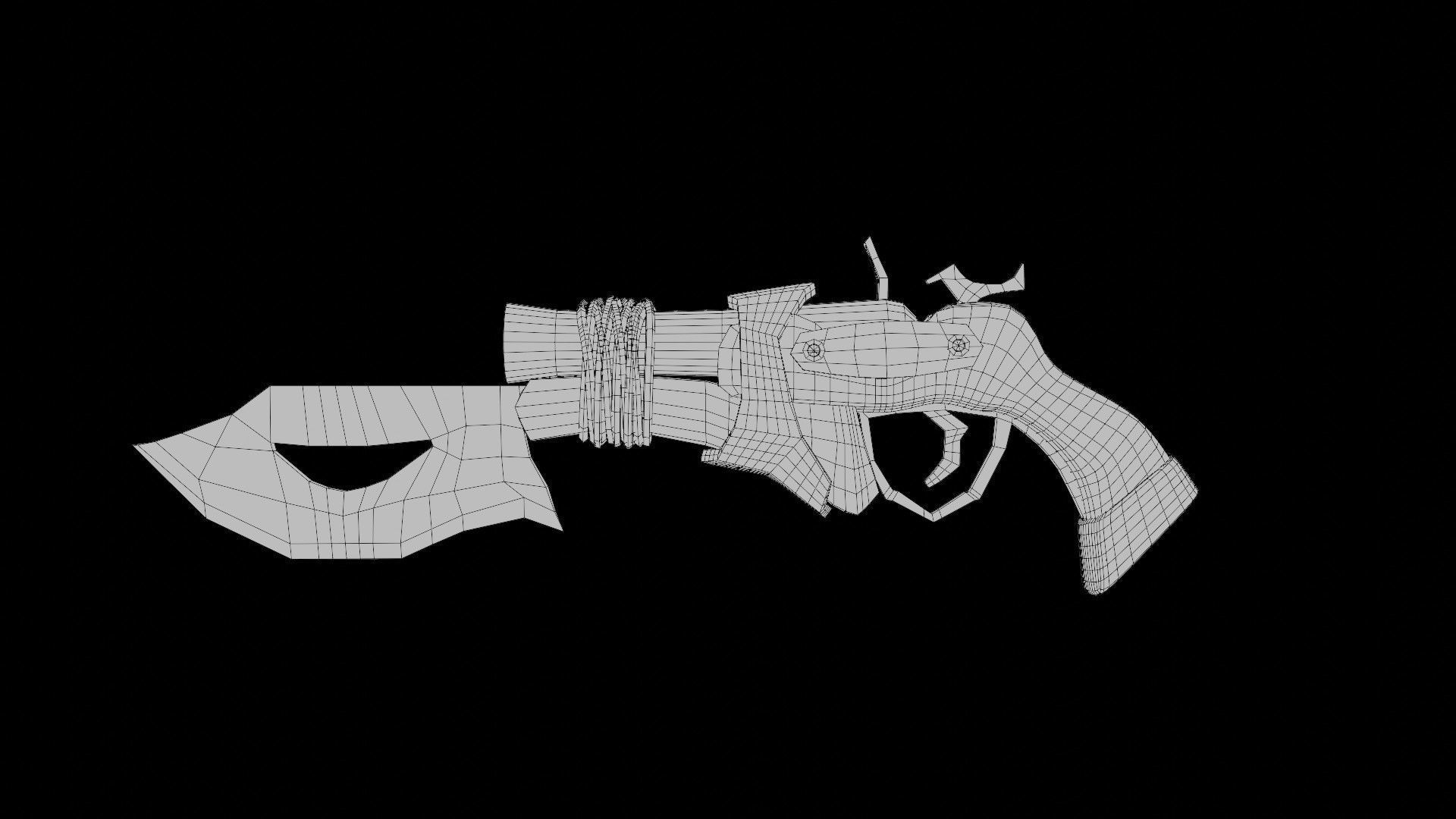 Pistol With Blade Low-poly 3D model_8