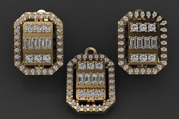 Stone pendant and earring 3D print model