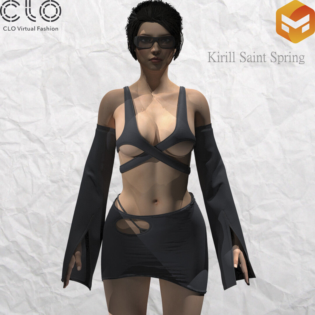 New Outfit Female Marvelous designer Clo3d OBJ mtl FBX ZPRJ 3D model_1