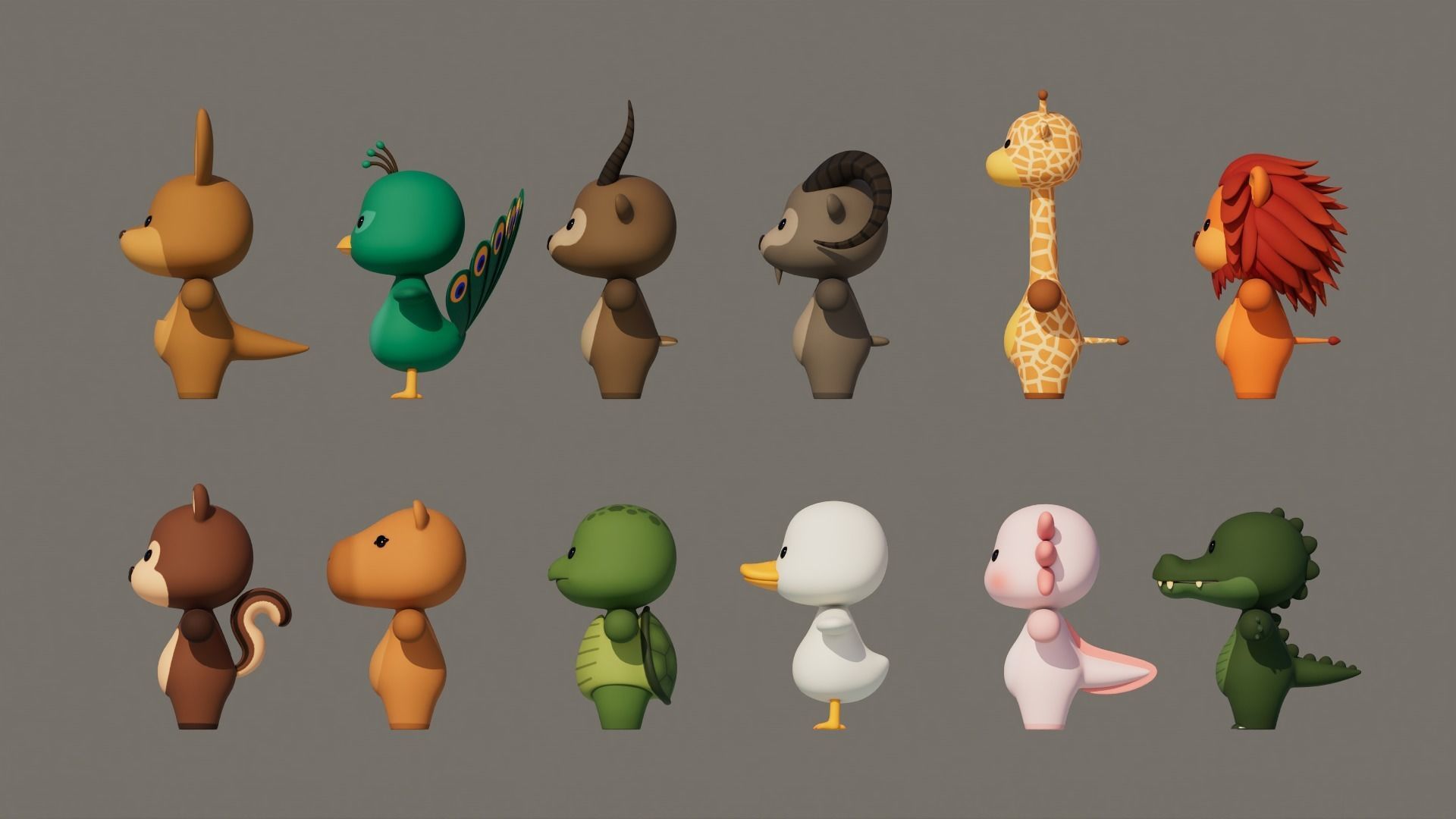 Rigged Cartoon Animals Collection Pack-003 Low-poly 3D model_8