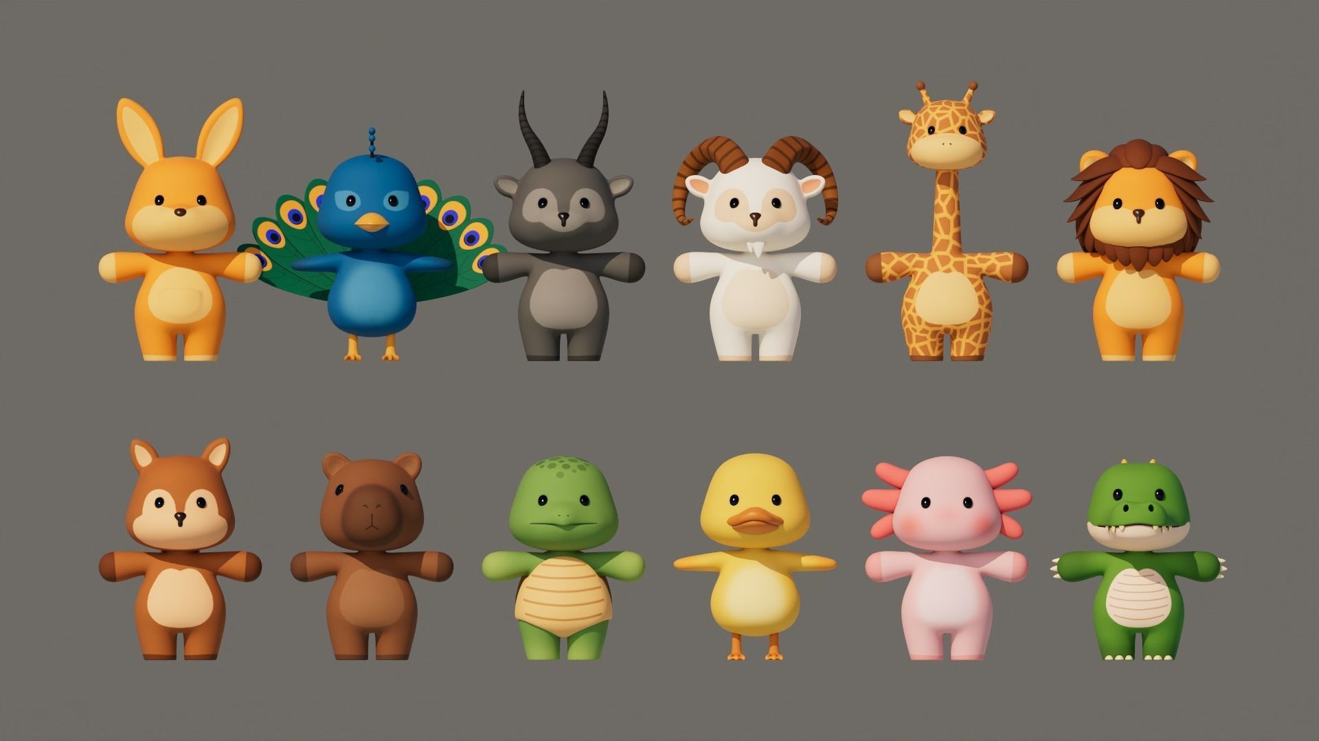 Rigged Cartoon Animals Collection Pack-003 Low-poly 3D model_1