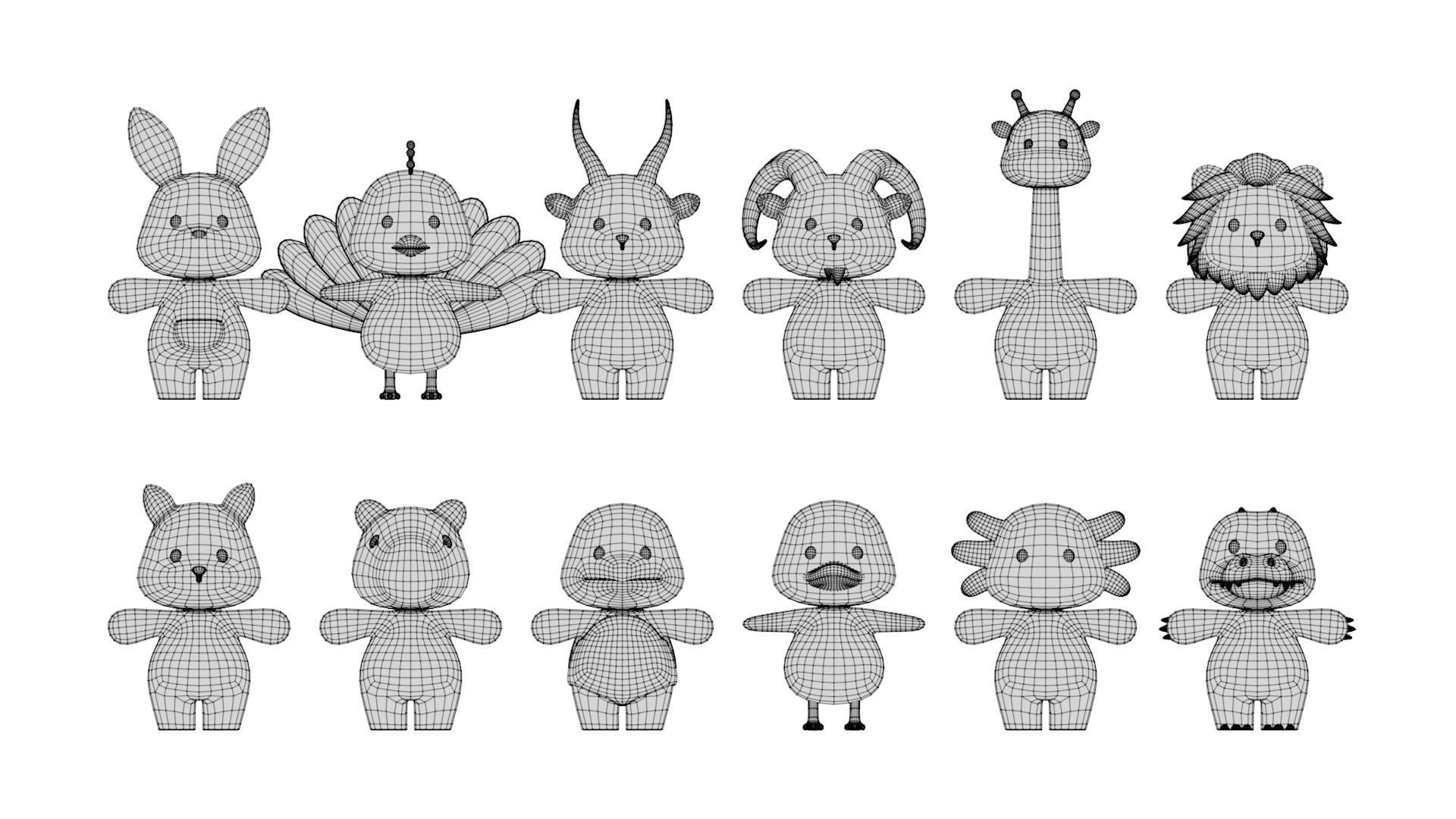 Rigged Cartoon Animals Collection Pack-003 Low-poly 3D model_10