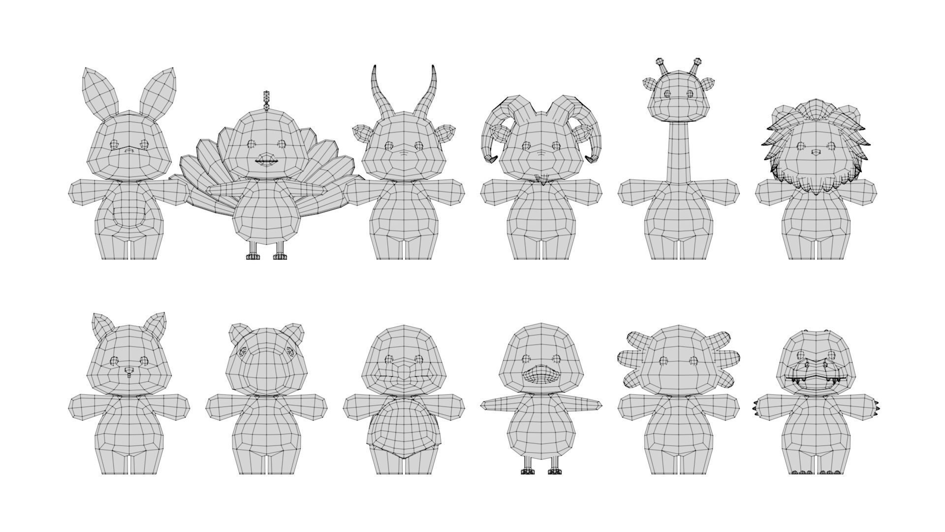 Rigged Cartoon Animals Collection Pack-003 Low-poly 3D model_13