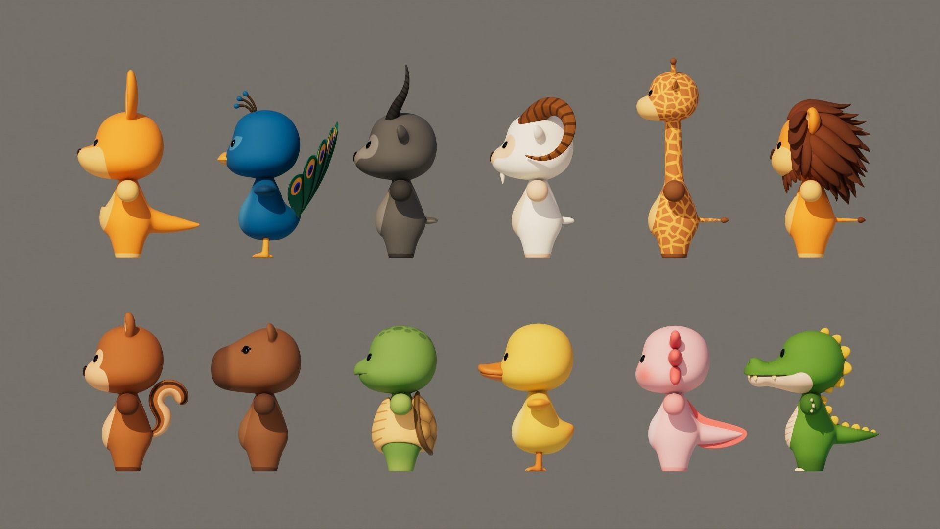 Rigged Cartoon Animals Collection Pack-003 Low-poly 3D model_7