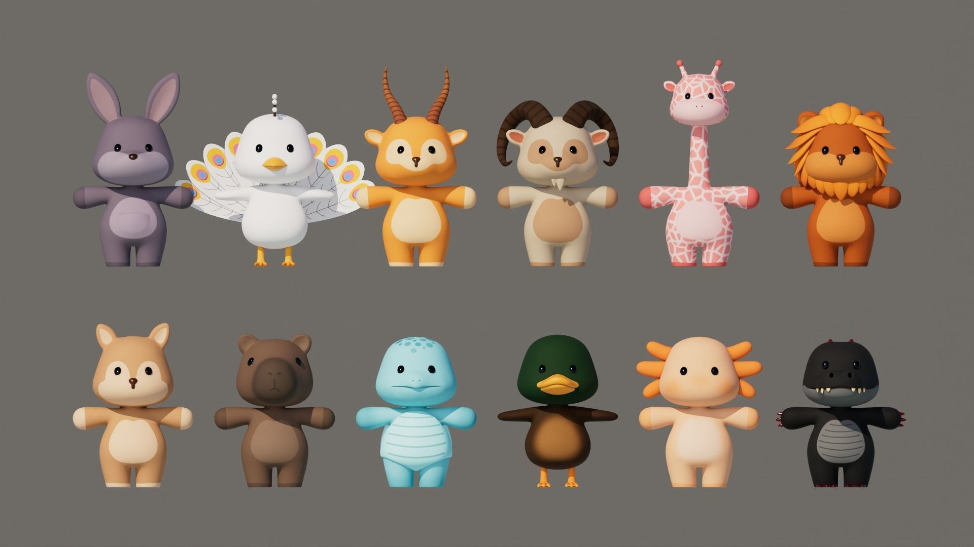 Rigged Cartoon Animals Collection Pack-003 Low-poly 3D model_3