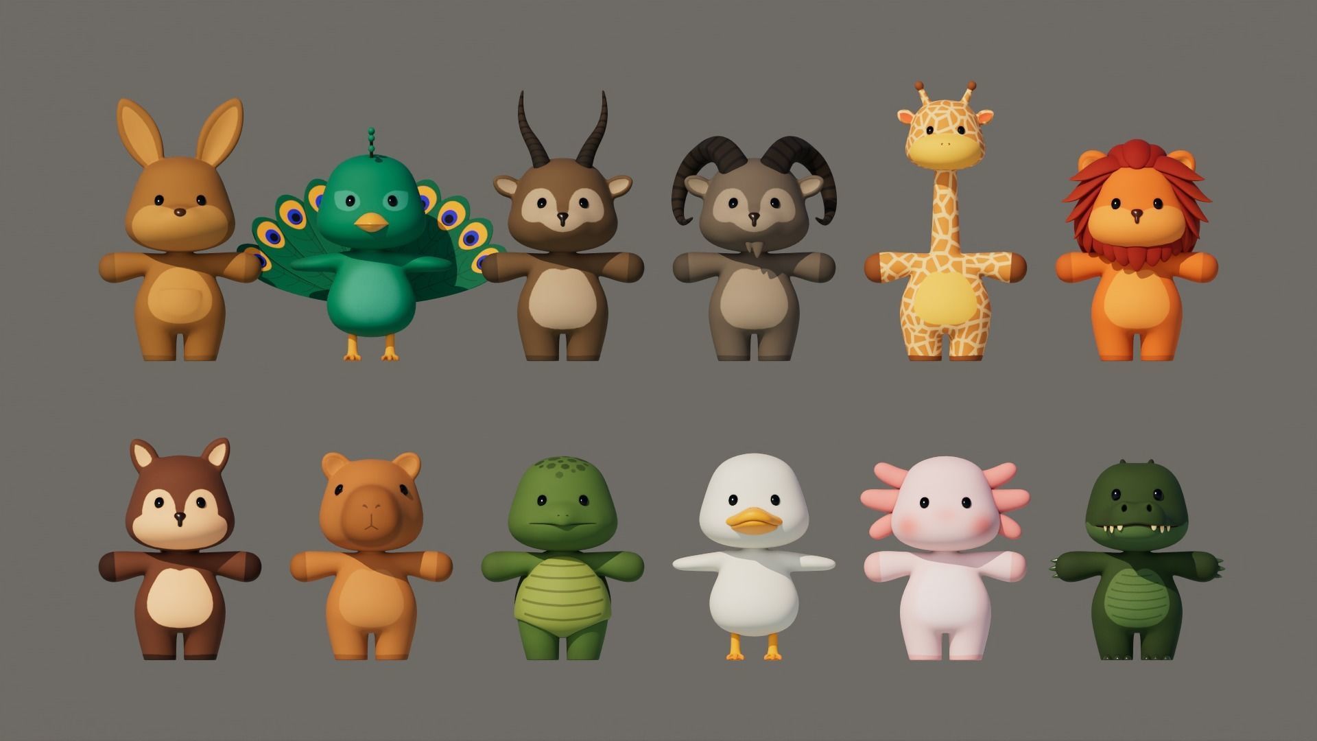 Rigged Cartoon Animals Collection Pack-003 Low-poly 3D model_2