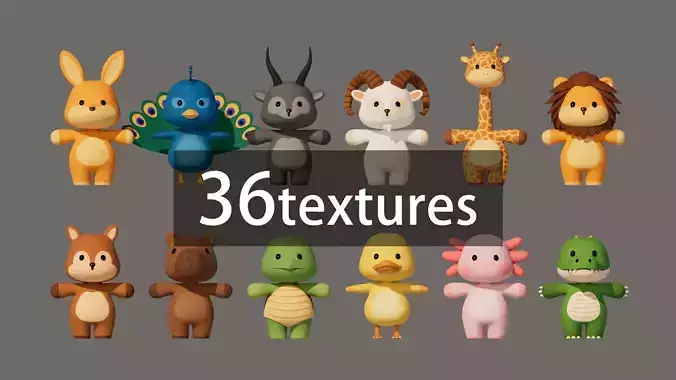 Rigged Cartoon Animals Collection Pack Low-poly 3D model