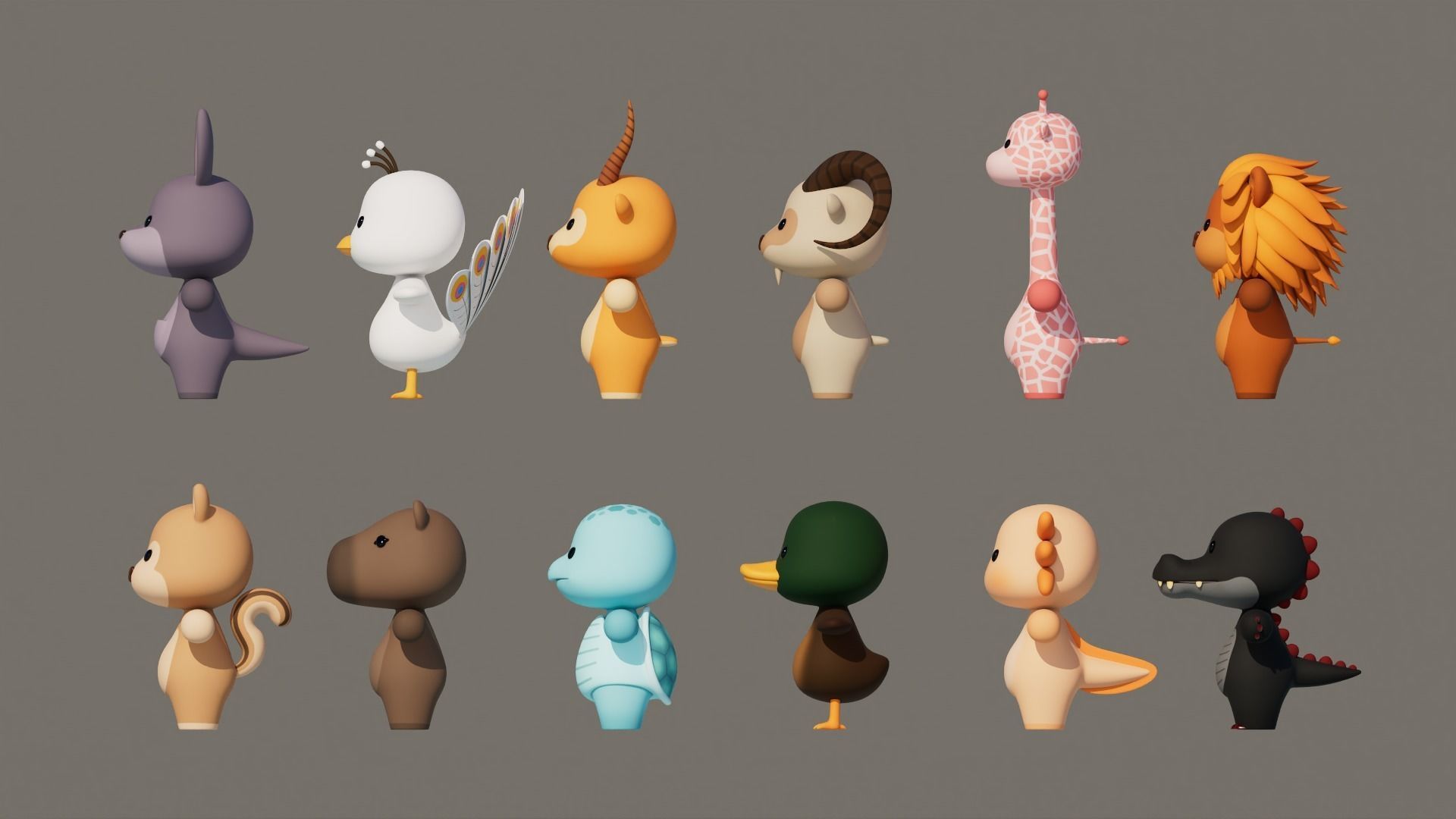 Rigged Cartoon Animals Collection Pack-003 Low-poly 3D model_9