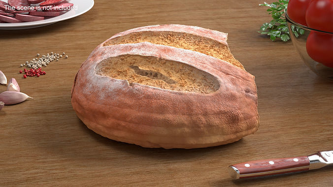 Broken Piece of White Bread 3D model 2
