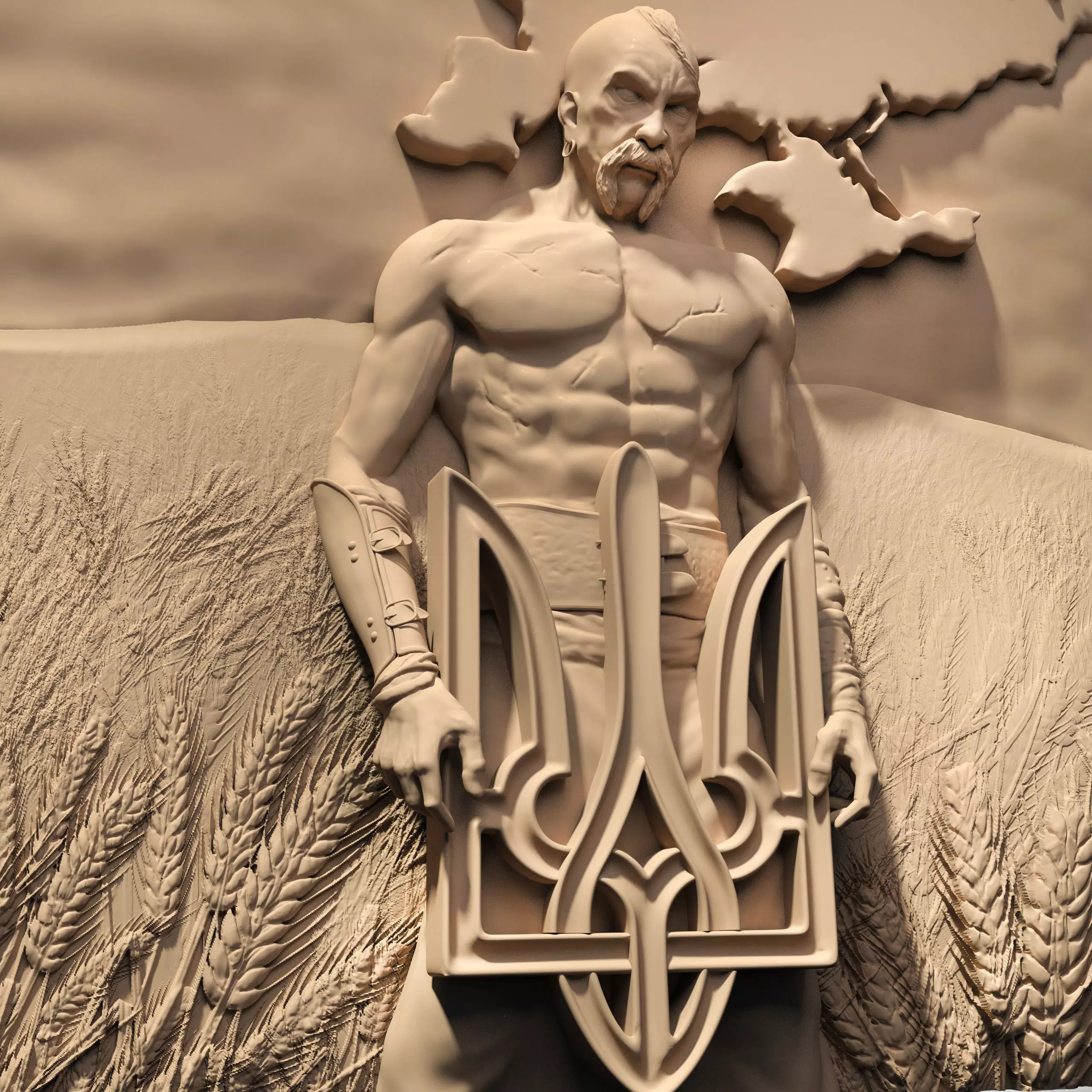 Picture of a Cossack with a trident Ukraine for a CNC machine 3D print model